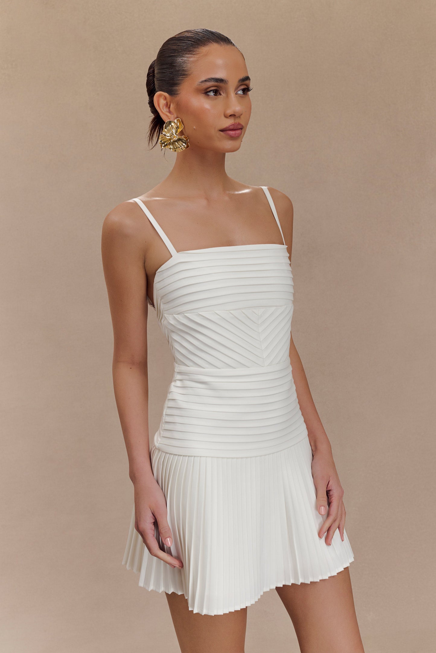Robe mini Rylee à plis multiples - Blanc