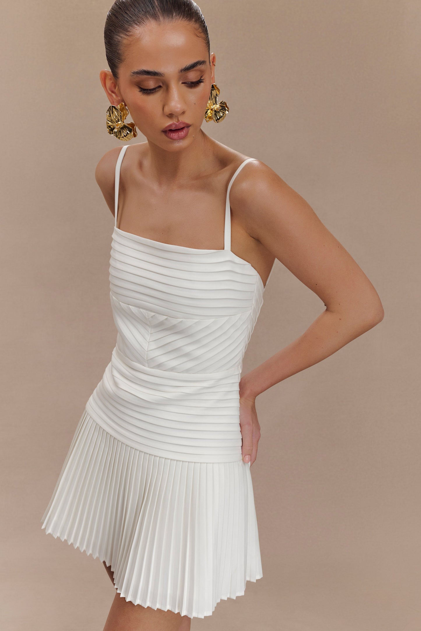 Robe mini Rylee à plis multiples - Blanc