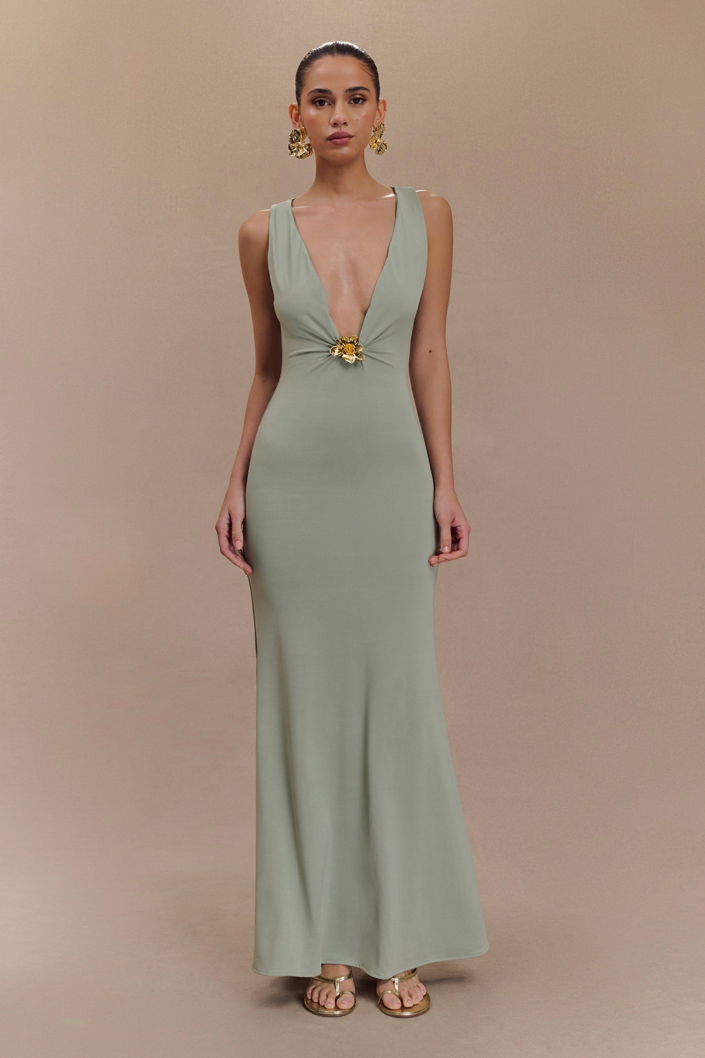 Robe Maxi Beck à Décolleté Plongeant avec Frotterie Florale - Basil