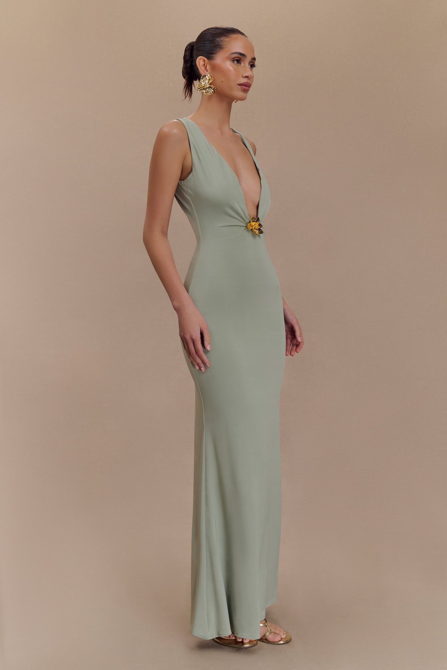 Robe Maxi Beck à Décolleté Plongeant avec Frotterie Florale - Basil