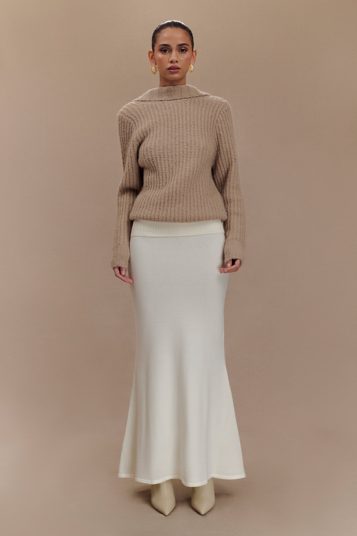 Candice Pull en Tricot Oversize à Décolleté dans le Dos - Gris Perle