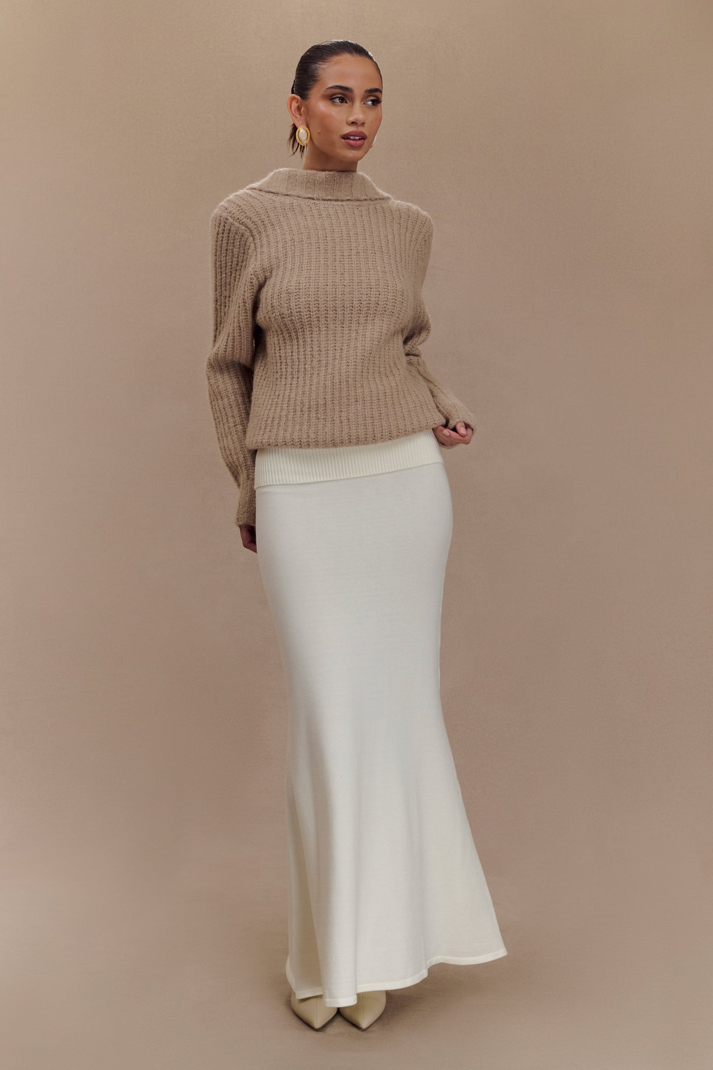 Candice Pull en Tricot Oversize à Décolleté dans le Dos - Gris Perle