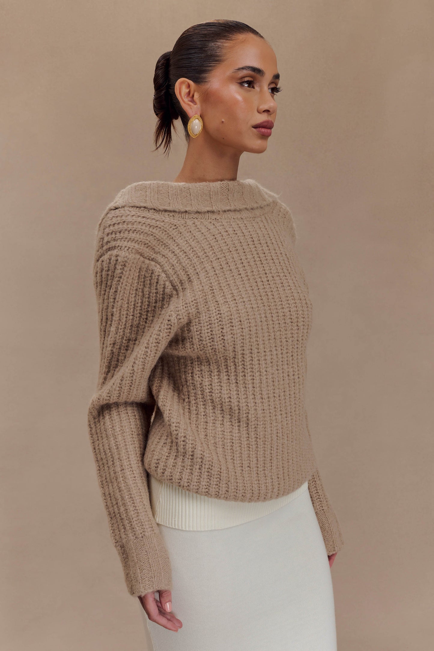 Candice Pull en Tricot Oversize à Décolleté dans le Dos - Gris Perle