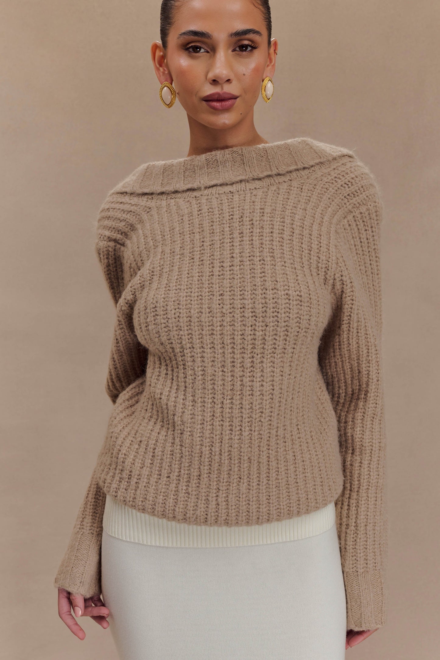 Candice Pull en Tricot Oversize à Décolleté dans le Dos - Gris Perle