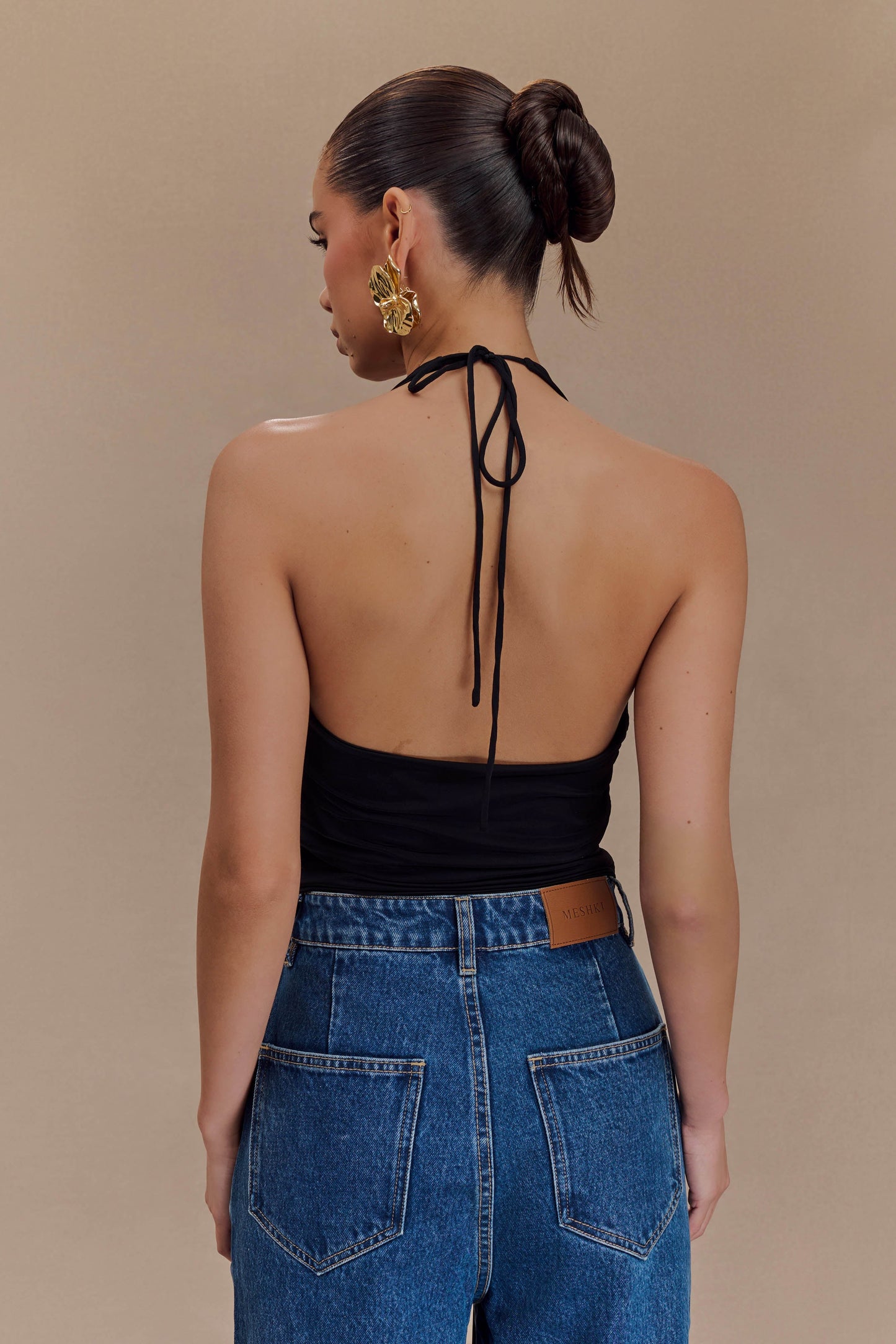 Halter Tyla à drapage et col montant - Noir