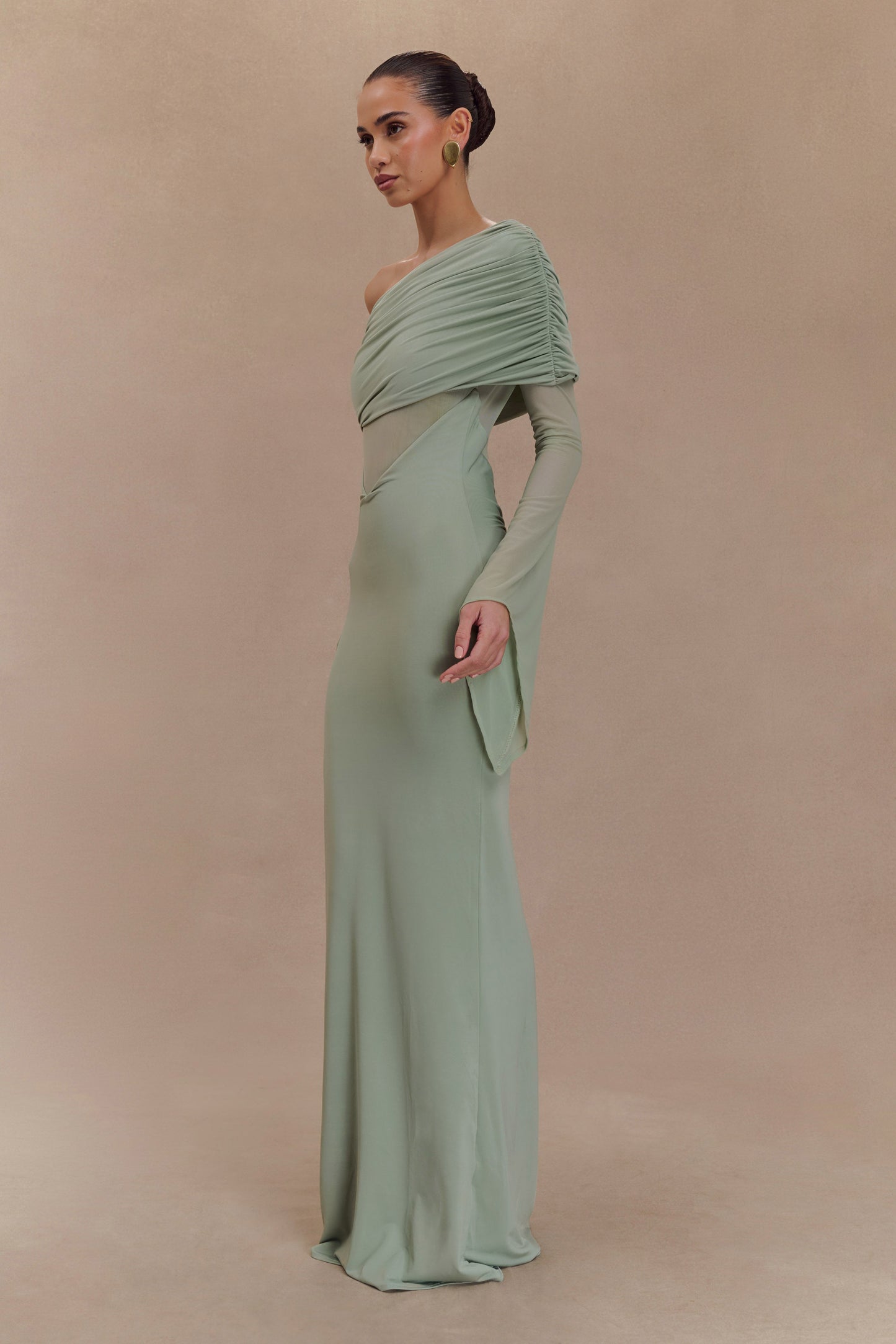 Robe Maxi Épaule Découverte en Mousseline et Maille - Basil