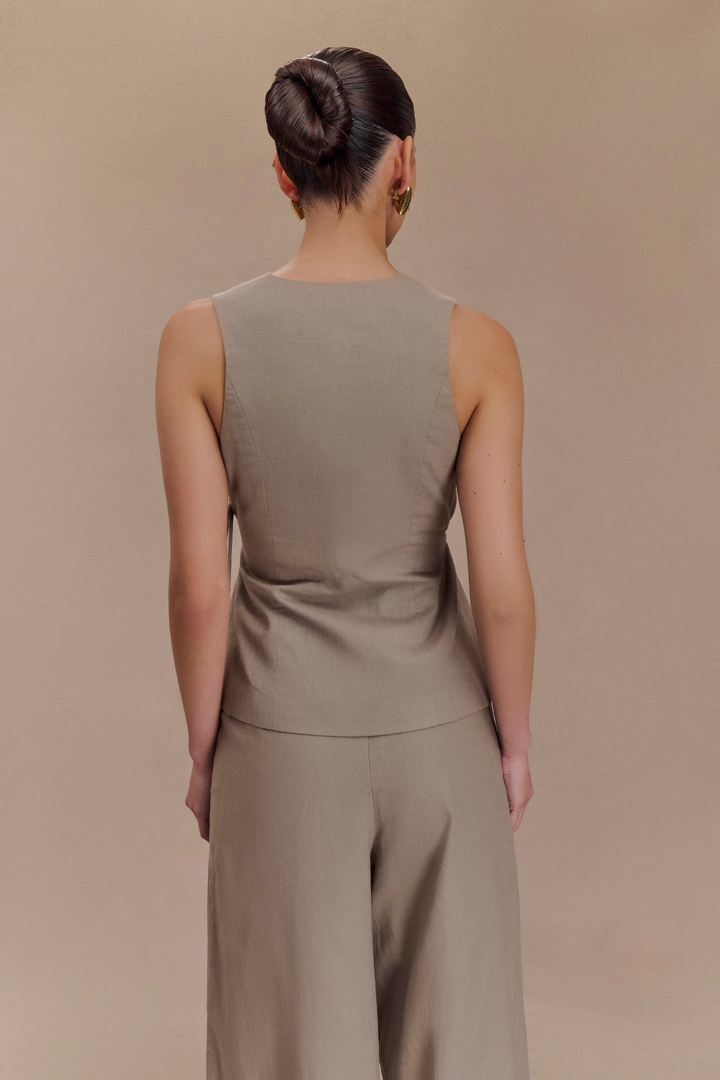Top portefeuille sans manches en lin Brandi - Gris perle