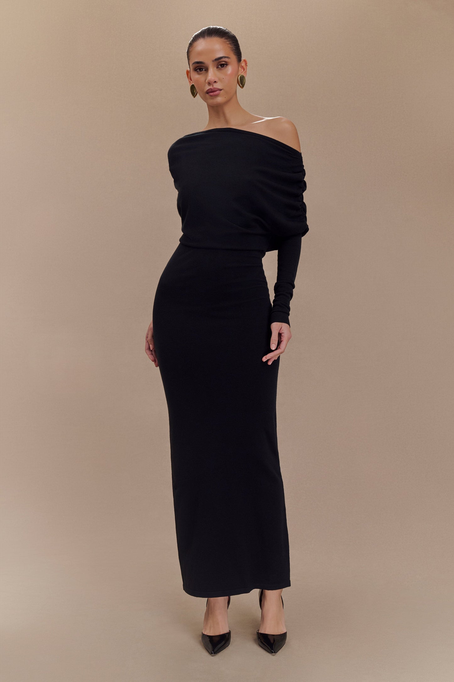 Robe mi-longue en tricot à col montant Jessie - Noir