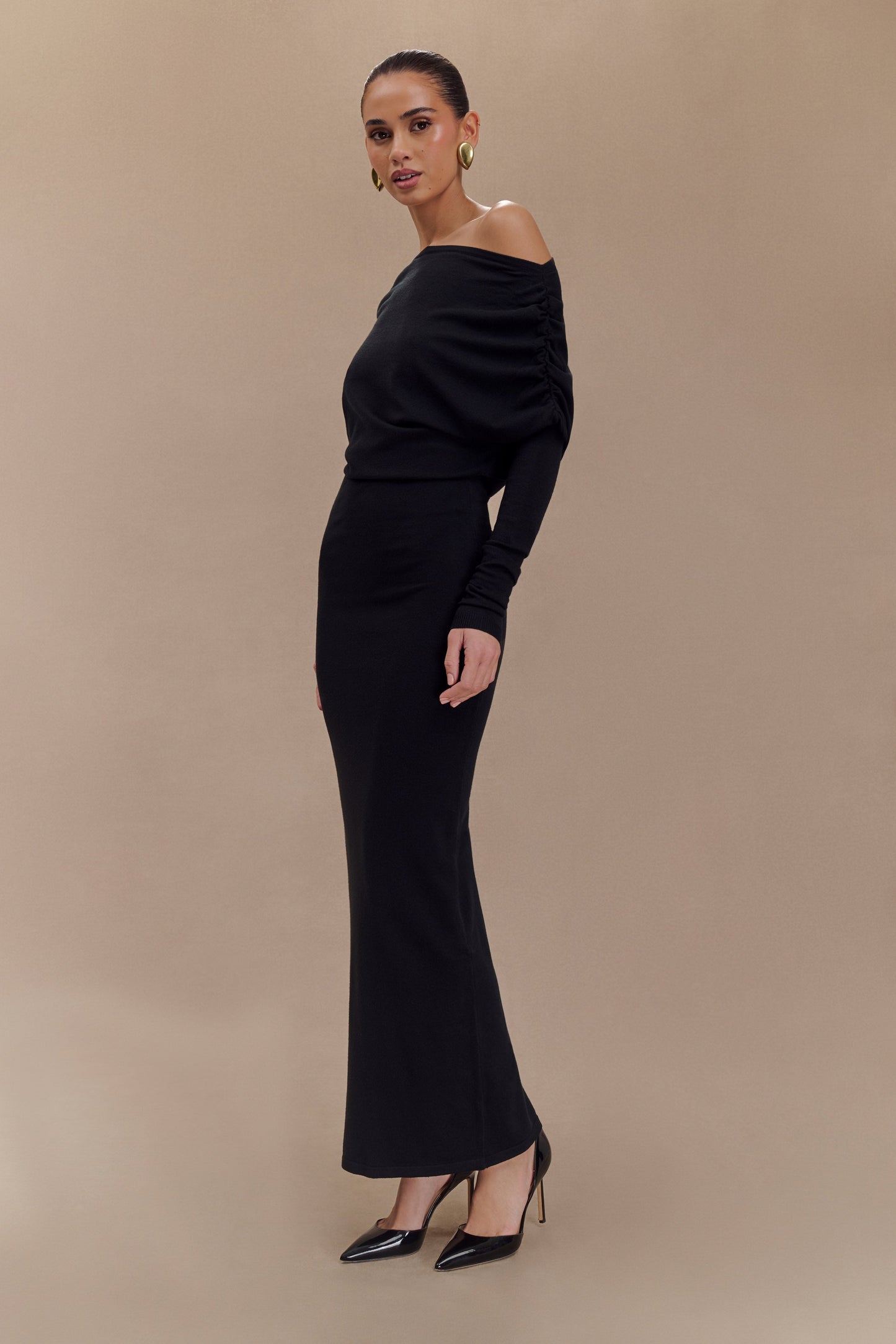 Robe mi-longue en tricot à col montant Jessie - Noir