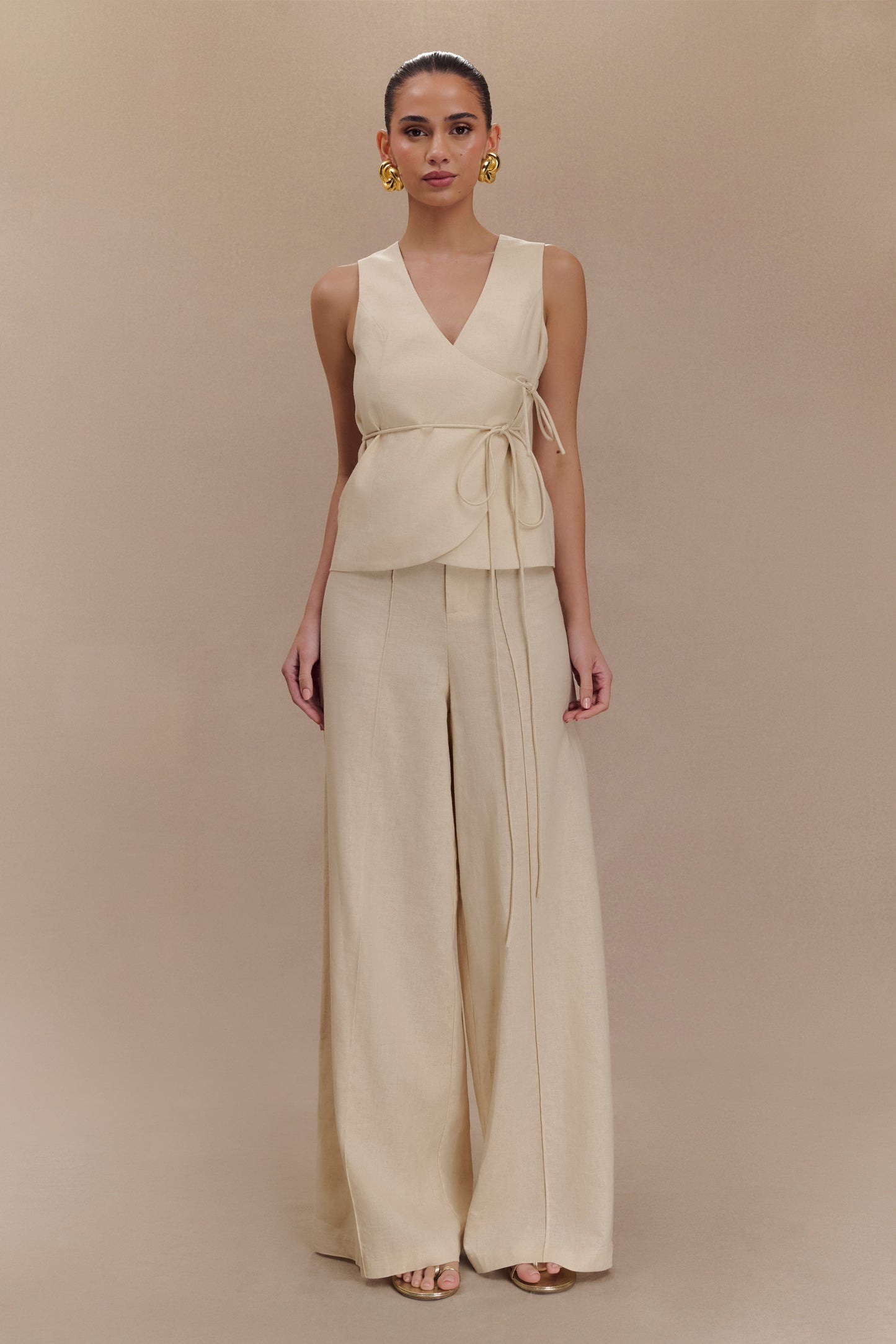 Top portefeuille sans manches en lin Brandi - Gris clair mêlé