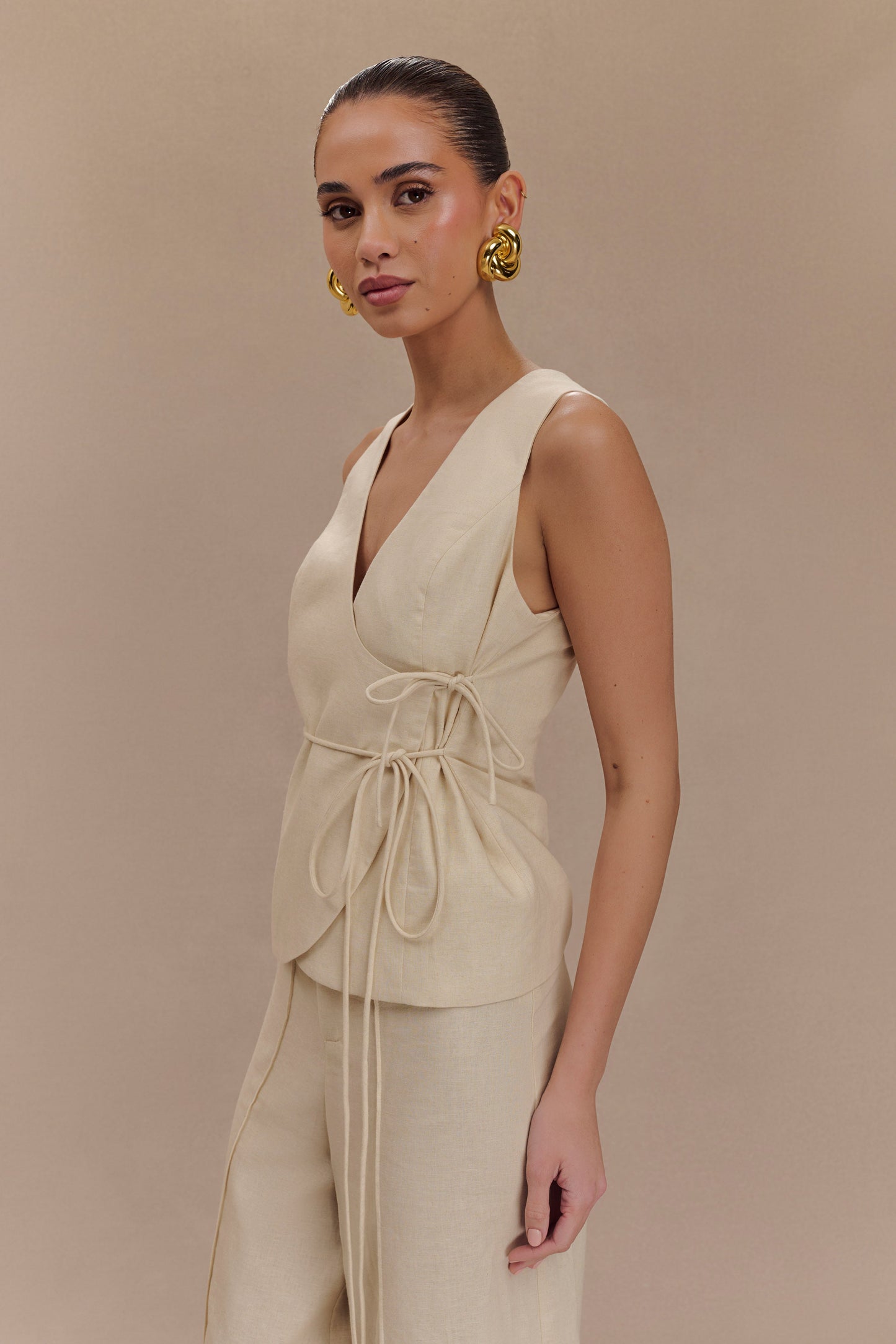 Top portefeuille sans manches en lin Brandi - Gris clair mêlé