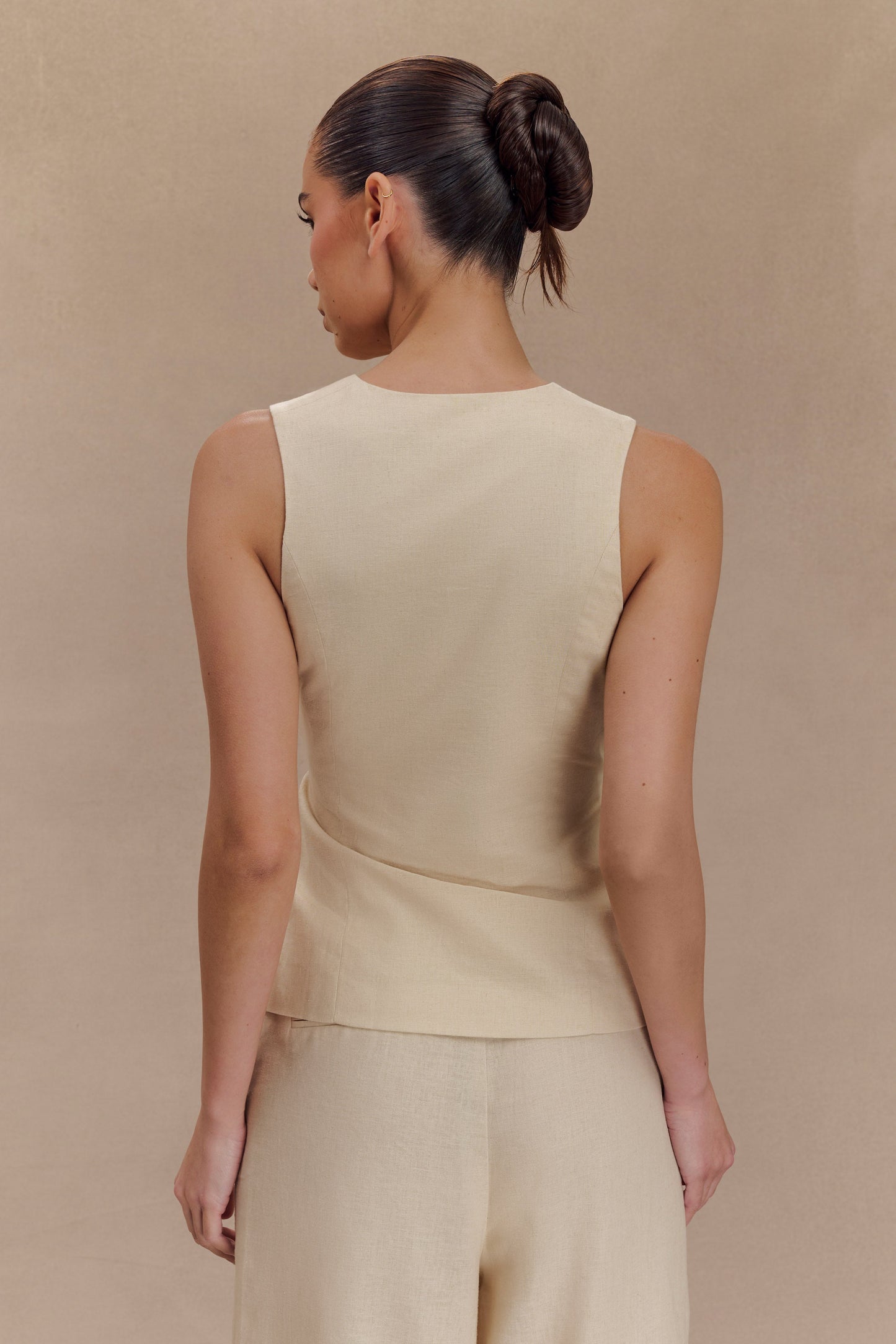 Top portefeuille sans manches en lin Brandi - Gris clair mêlé