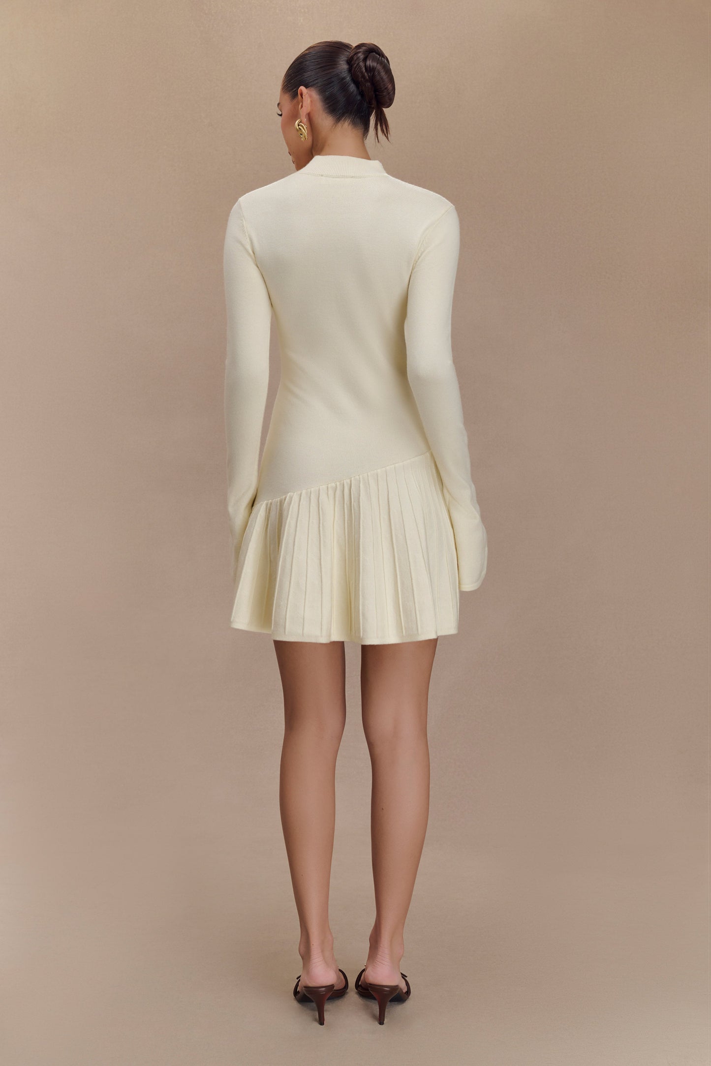 Mini-robe en tricot Blair à plis - Ivoire
