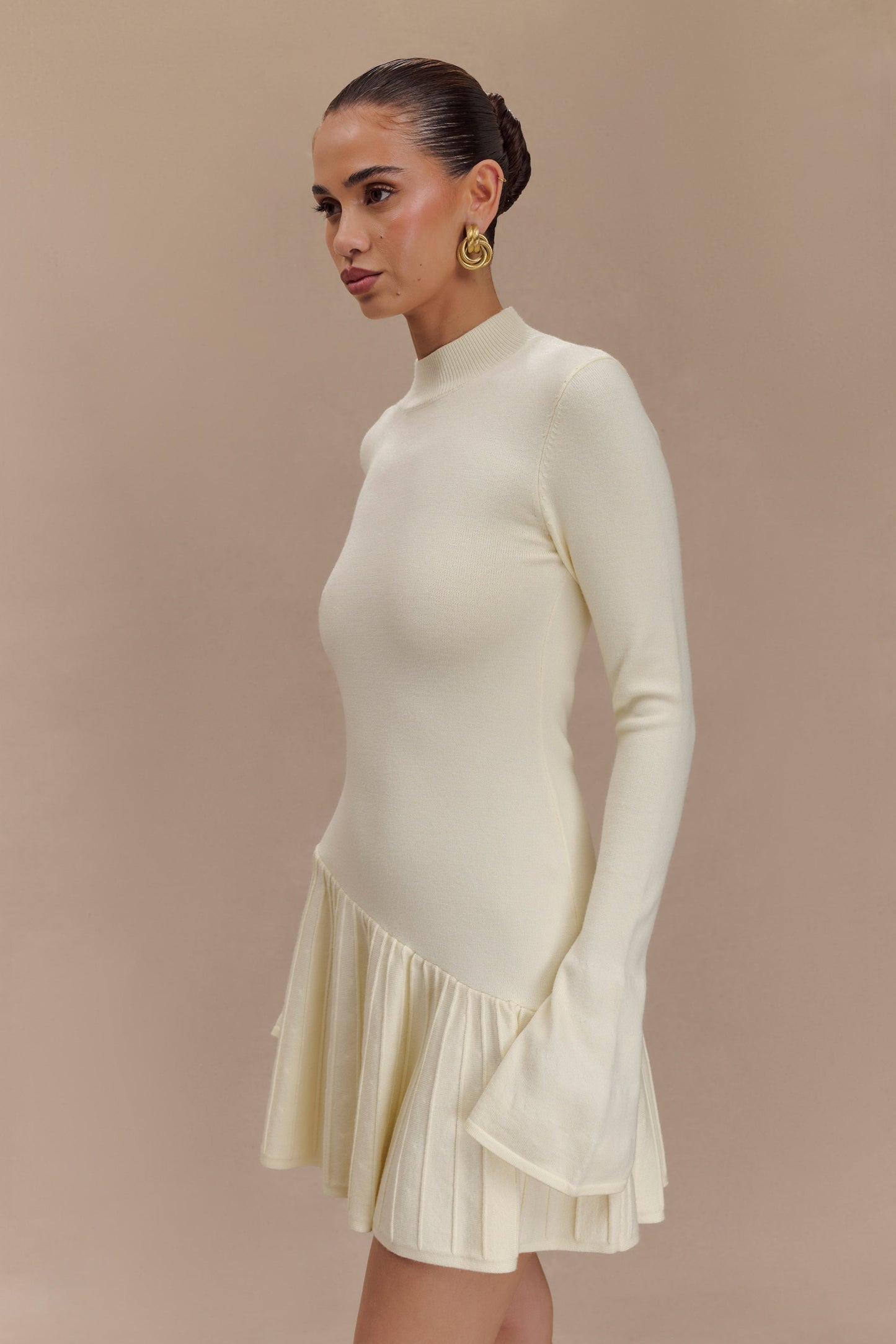 Mini-robe en tricot Blair à plis - Ivoire