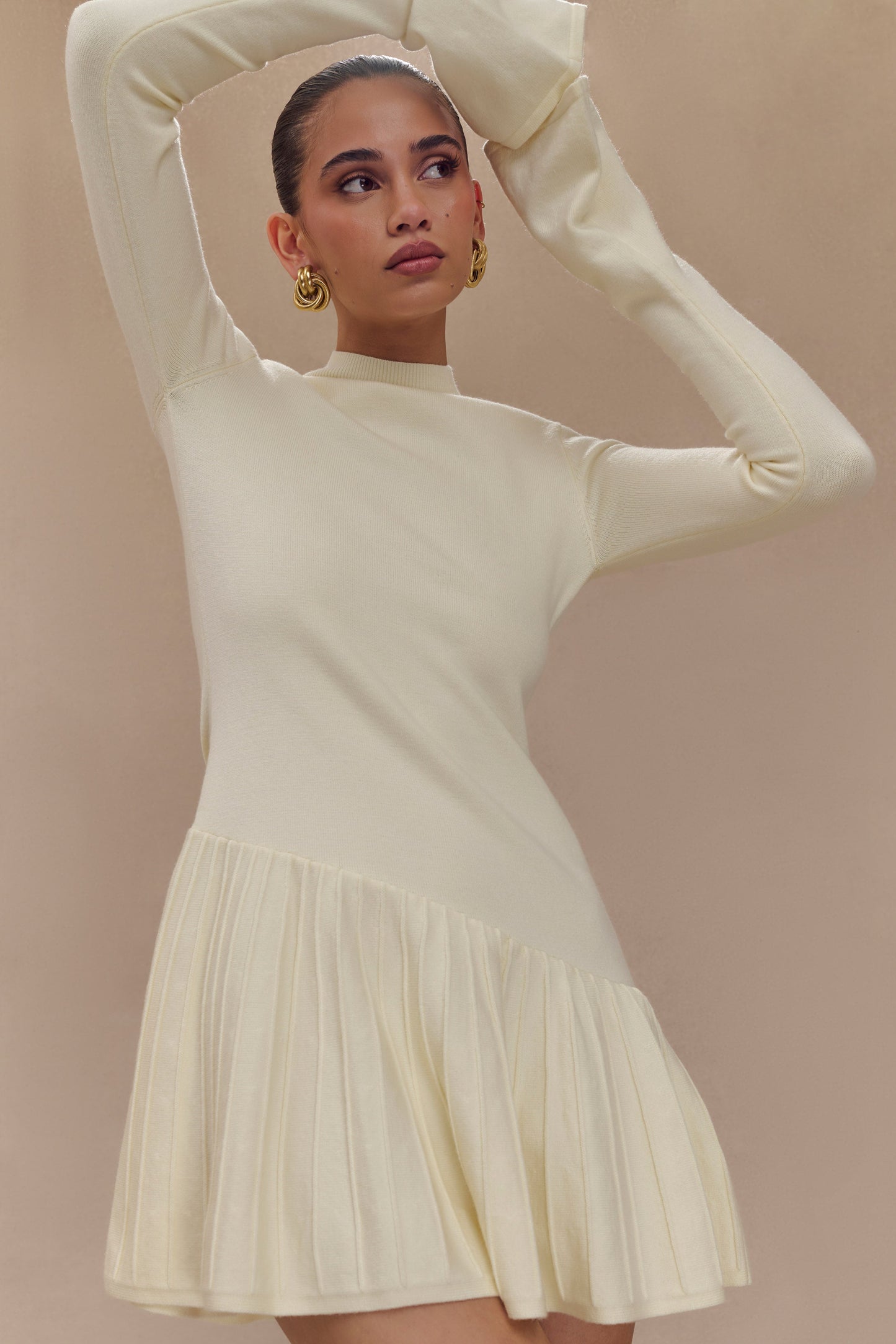 Mini-robe en tricot Blair à plis - Ivoire