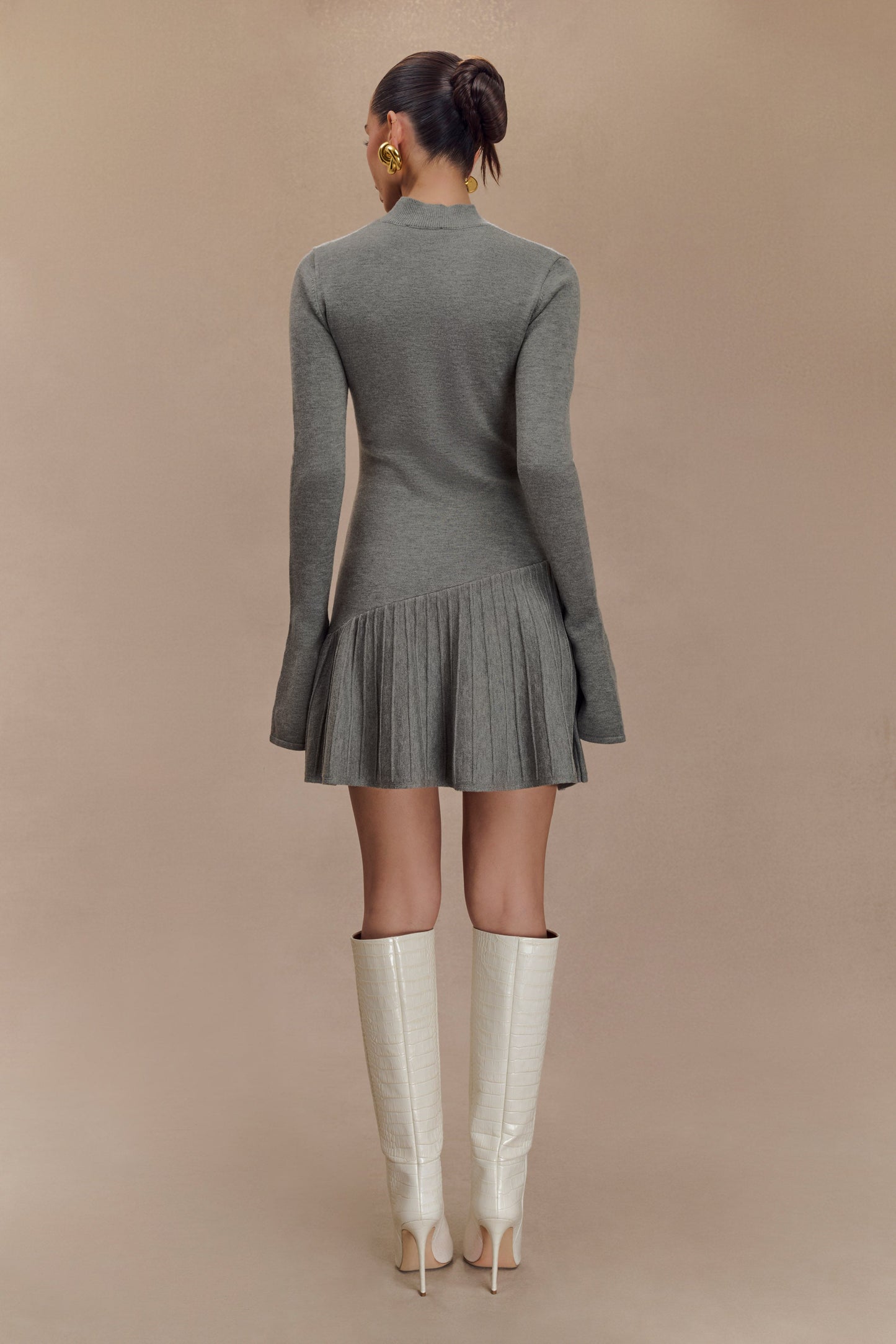 Blair Robe Mini Tricotée avec Plis - Gris Anthracite