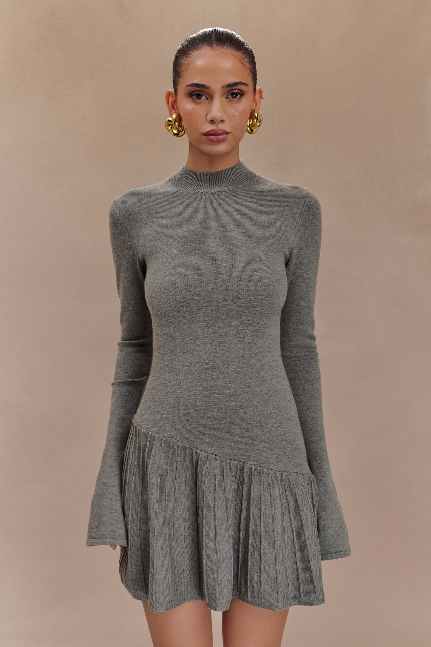 Blair Robe Mini Tricotée avec Plis - Gris Anthracite