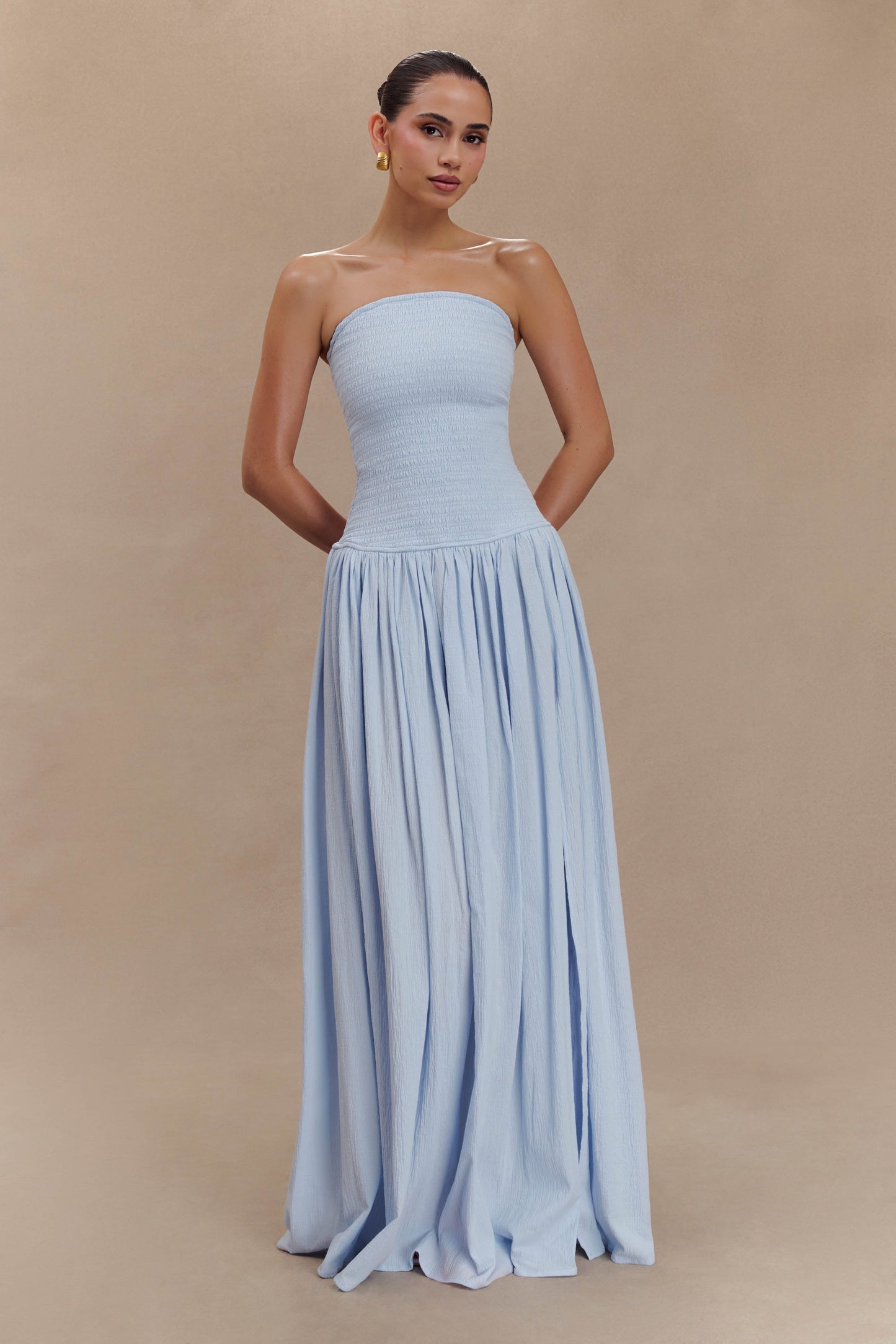 Maureen Cotton Robe Maxi à Plis - Bleu Poudré