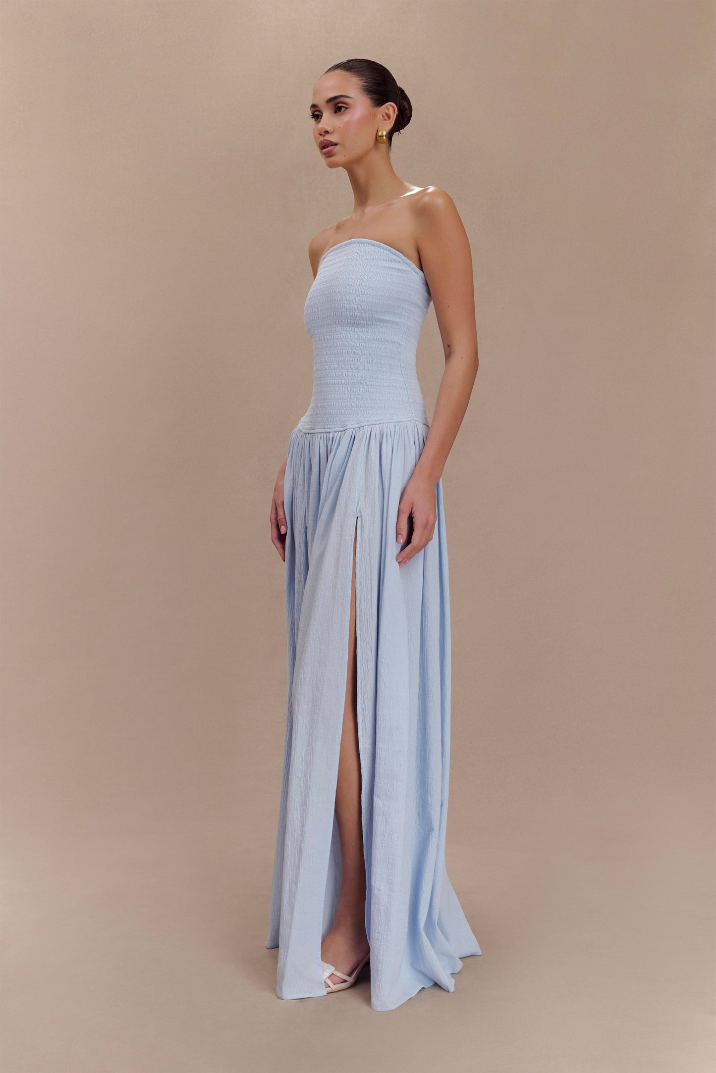 Maureen Cotton Robe Maxi à Plis - Bleu Poudré