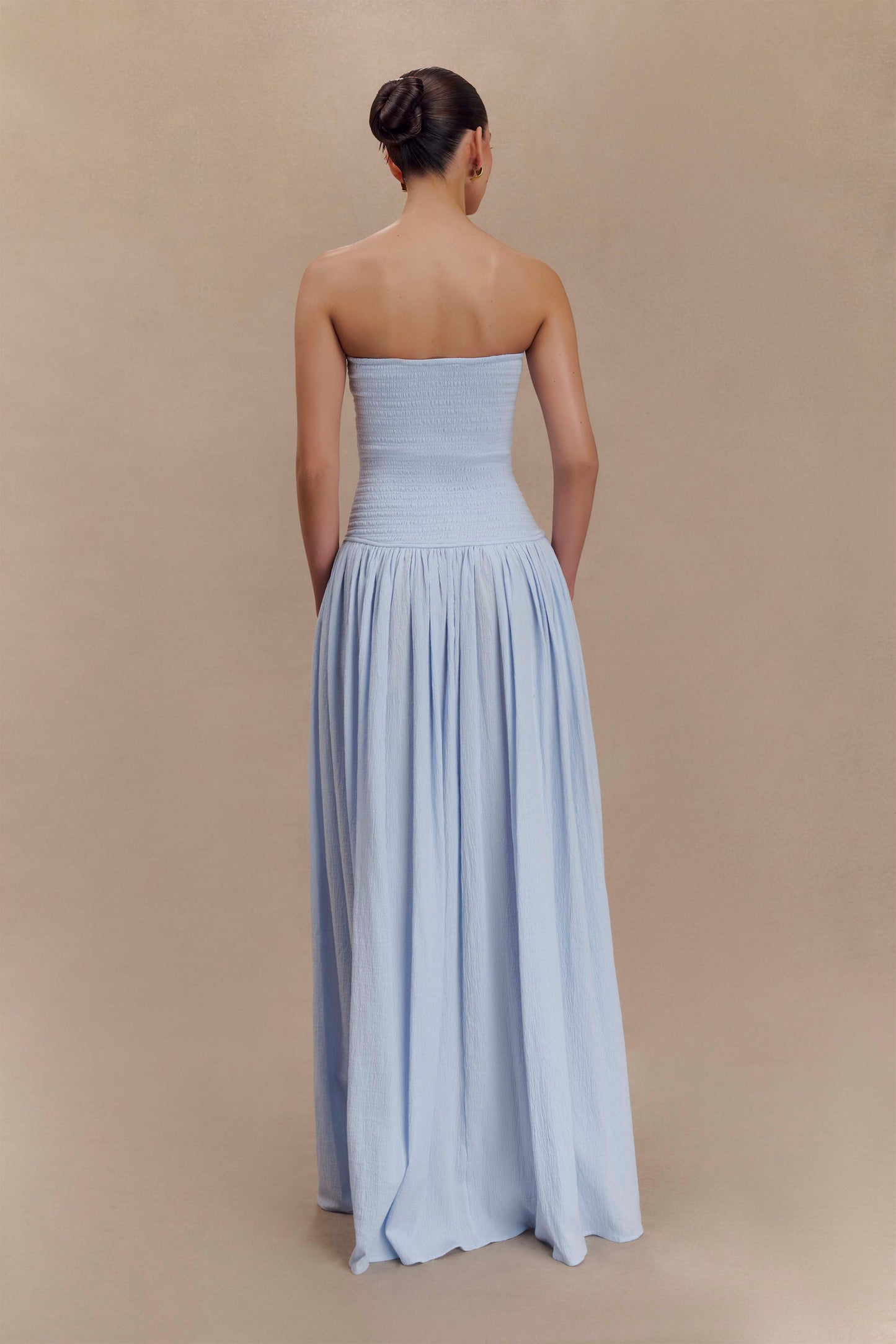 Maureen Cotton Robe Maxi à Plis - Bleu Poudré