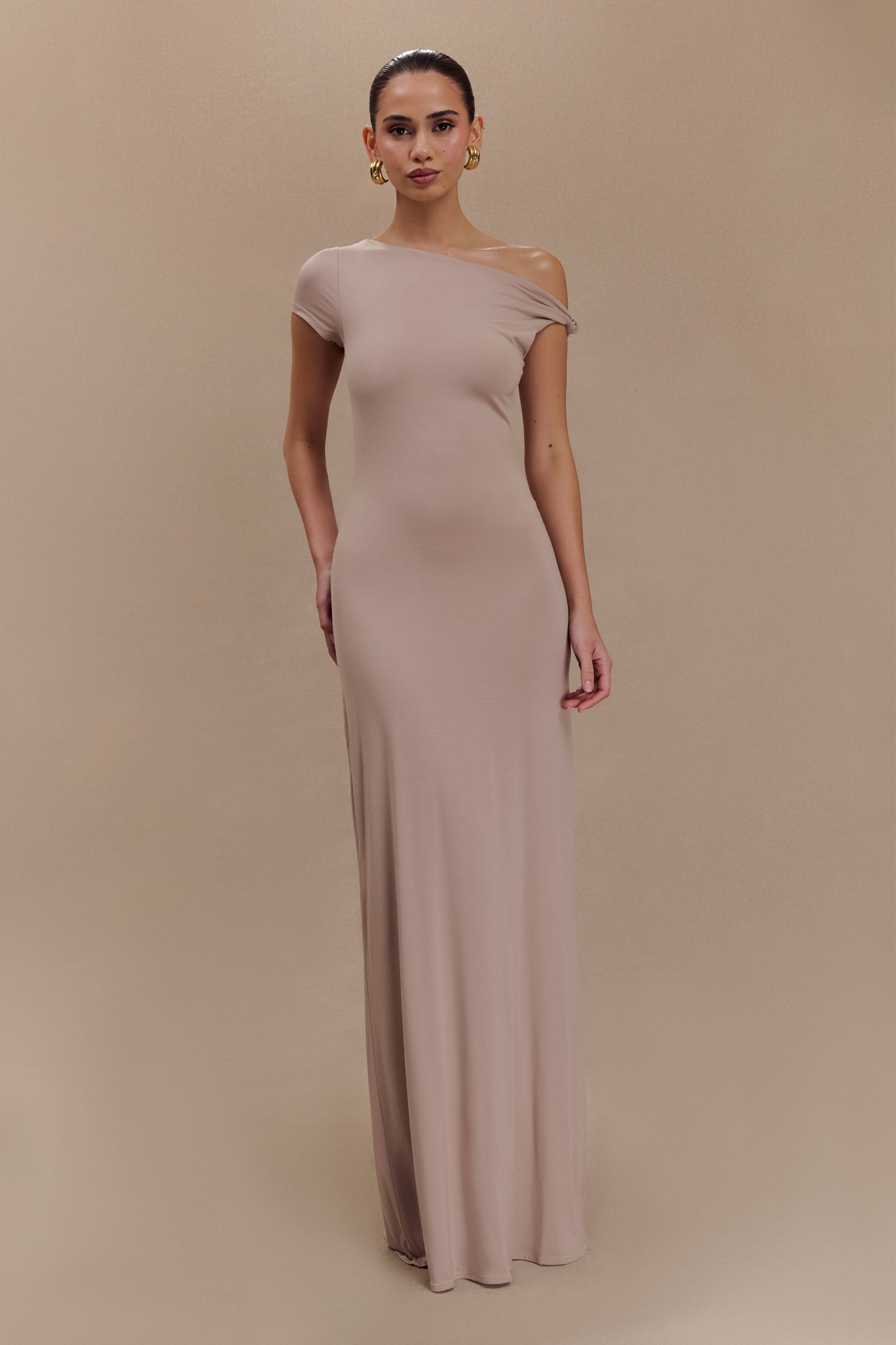 Robe Maxi Modal à Manches Courtes Tamsin - Couleur Champignon