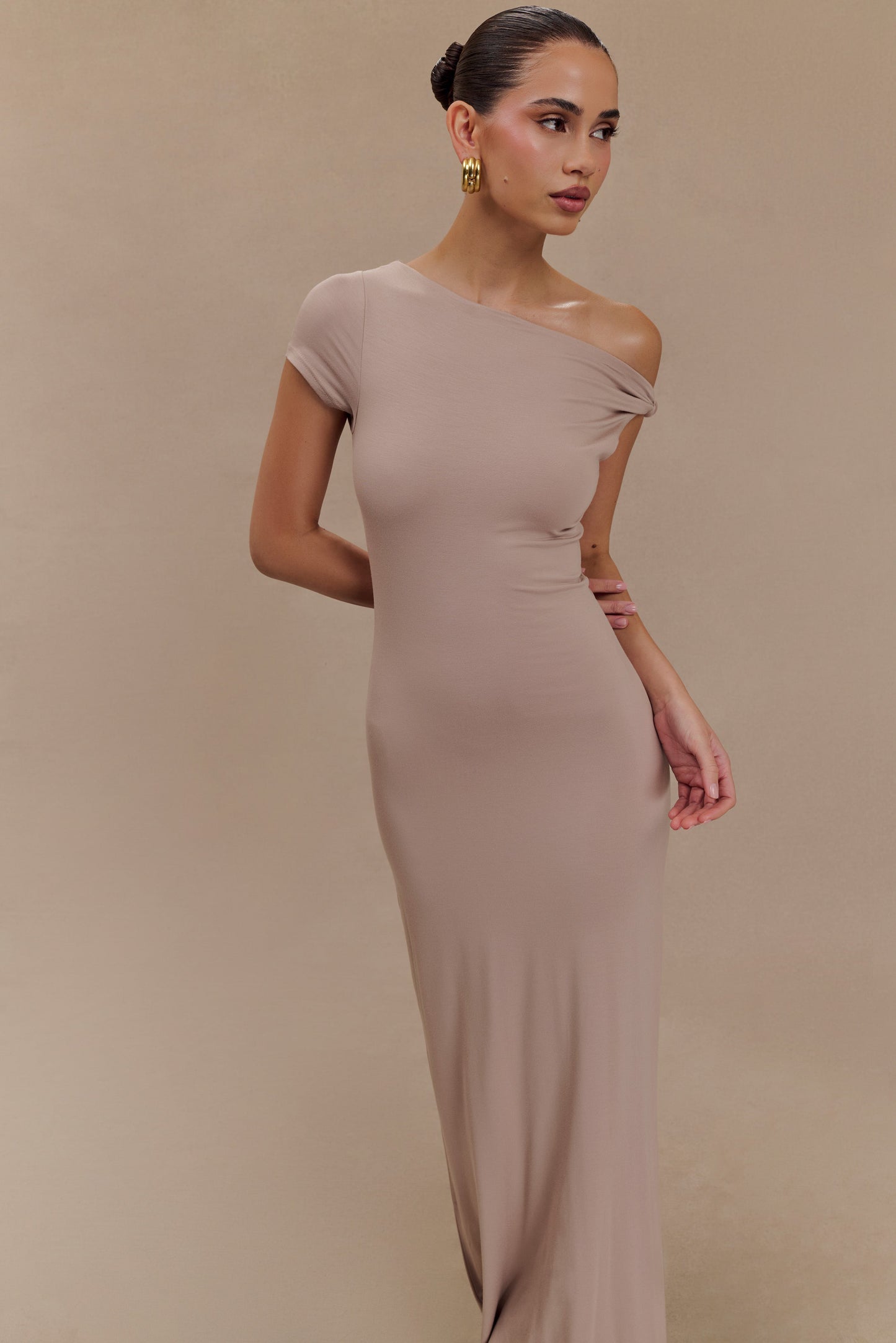 Robe Maxi Modal à Manches Courtes Tamsin - Couleur Champignon