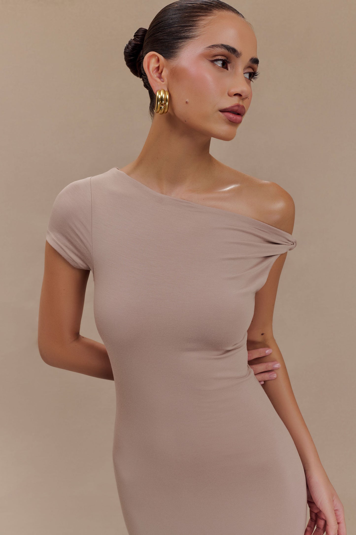 Robe Maxi Modal à Manches Courtes Tamsin - Couleur Champignon