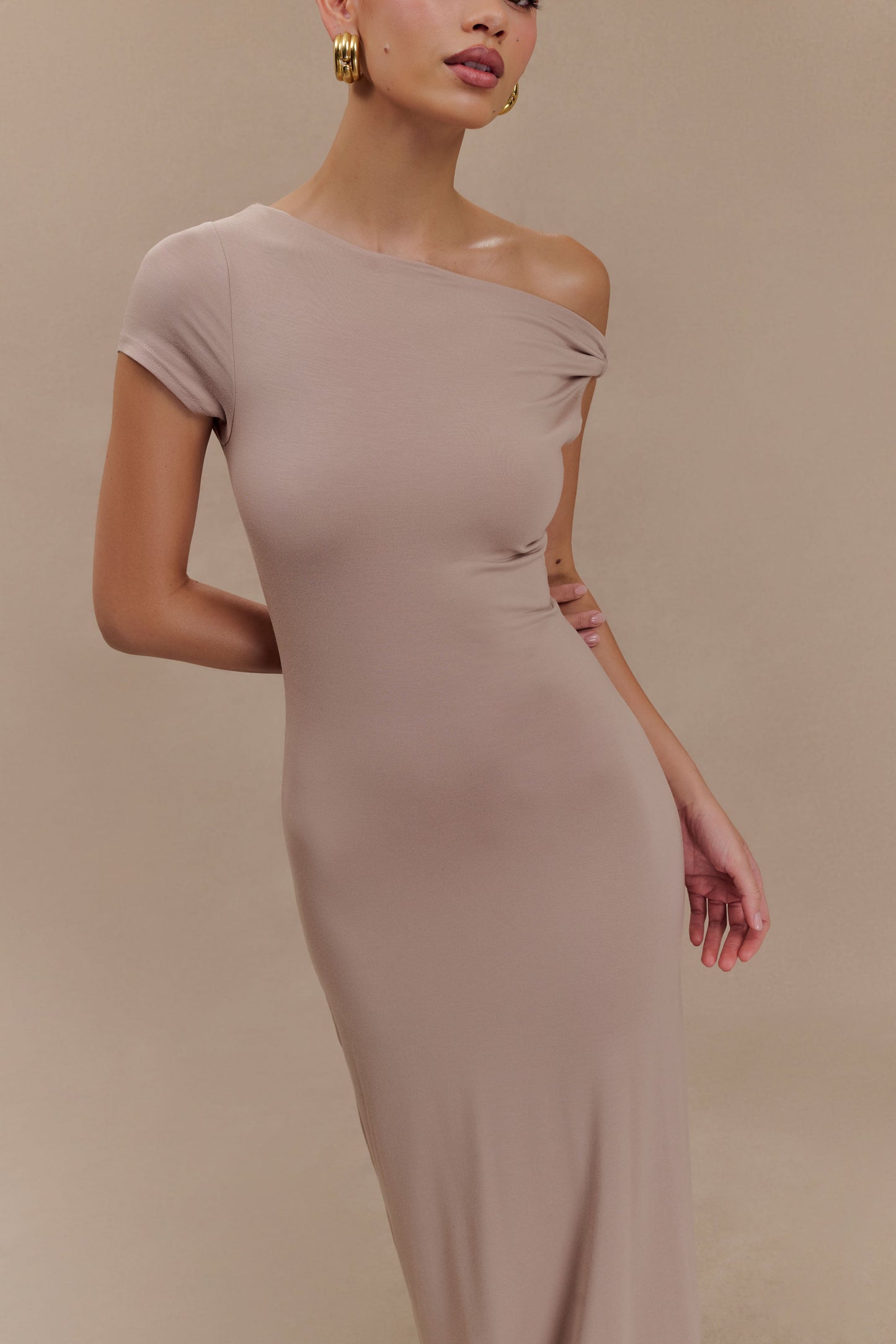 Robe Maxi Modal à Manches Courtes Tamsin - Couleur Champignon