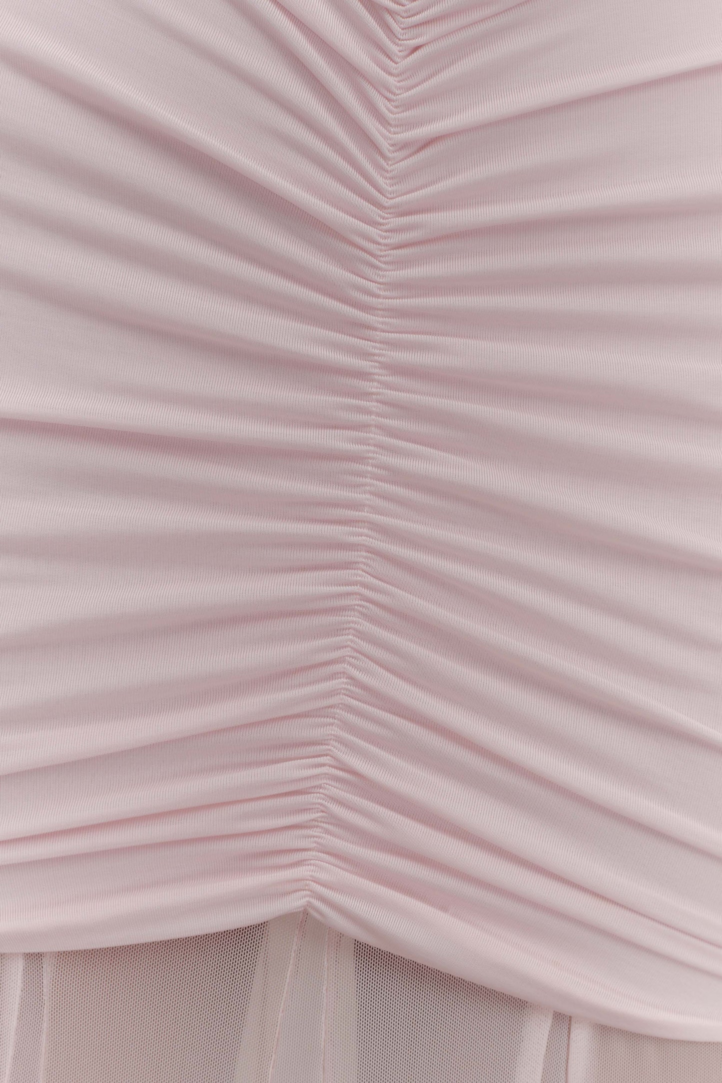 Robe Maxi Décolletée et à Manches en Mousseline et Maille - Rose Pâle