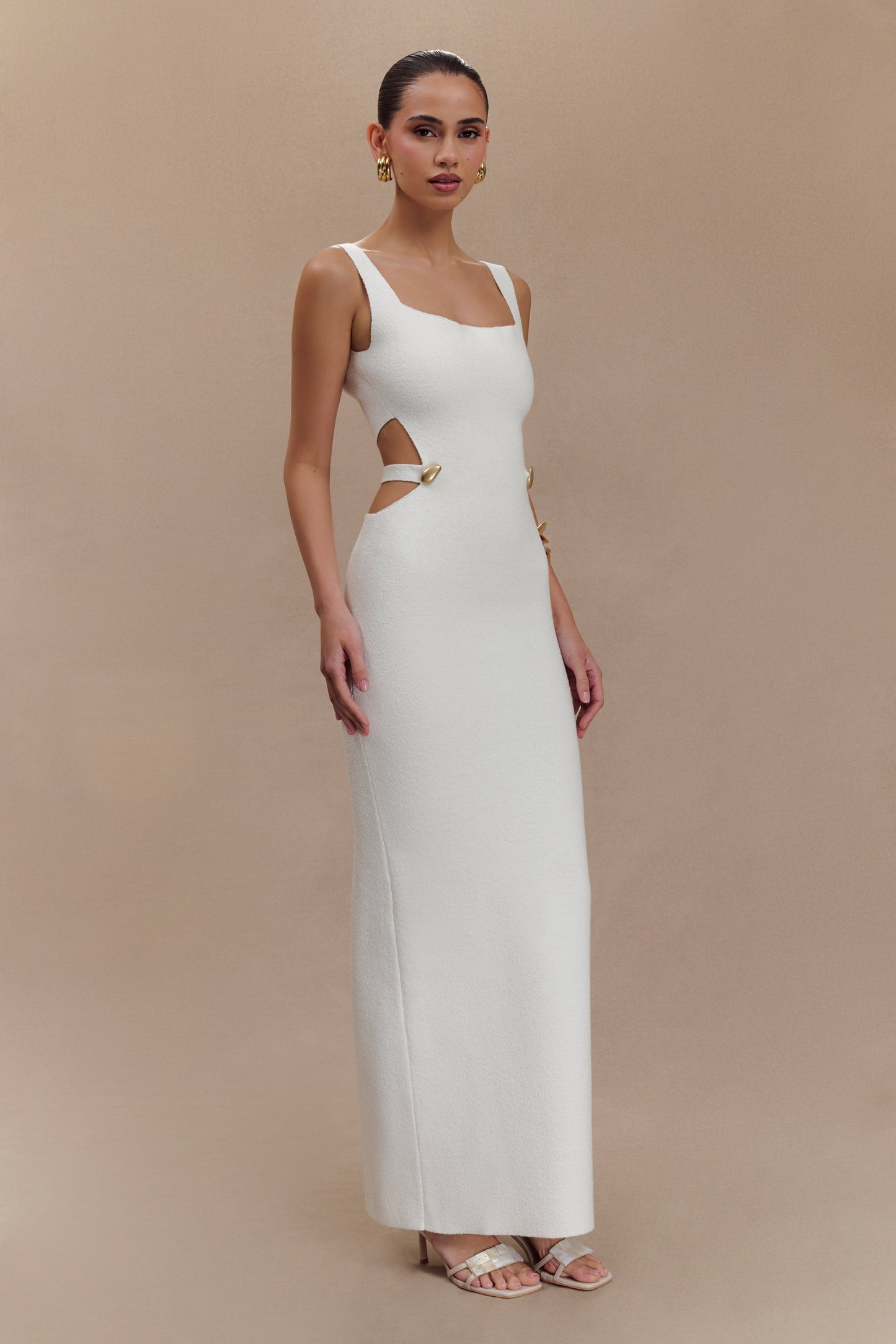 Robe Maxi en Tricot à Découpes Alysanne - Blanche