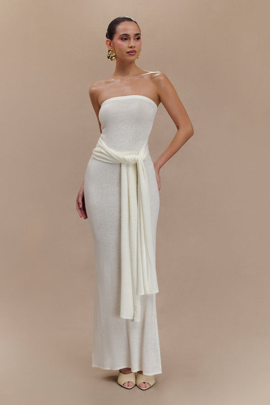 Top en tricot à nouer sans bretelles Phoebe - Ivoire