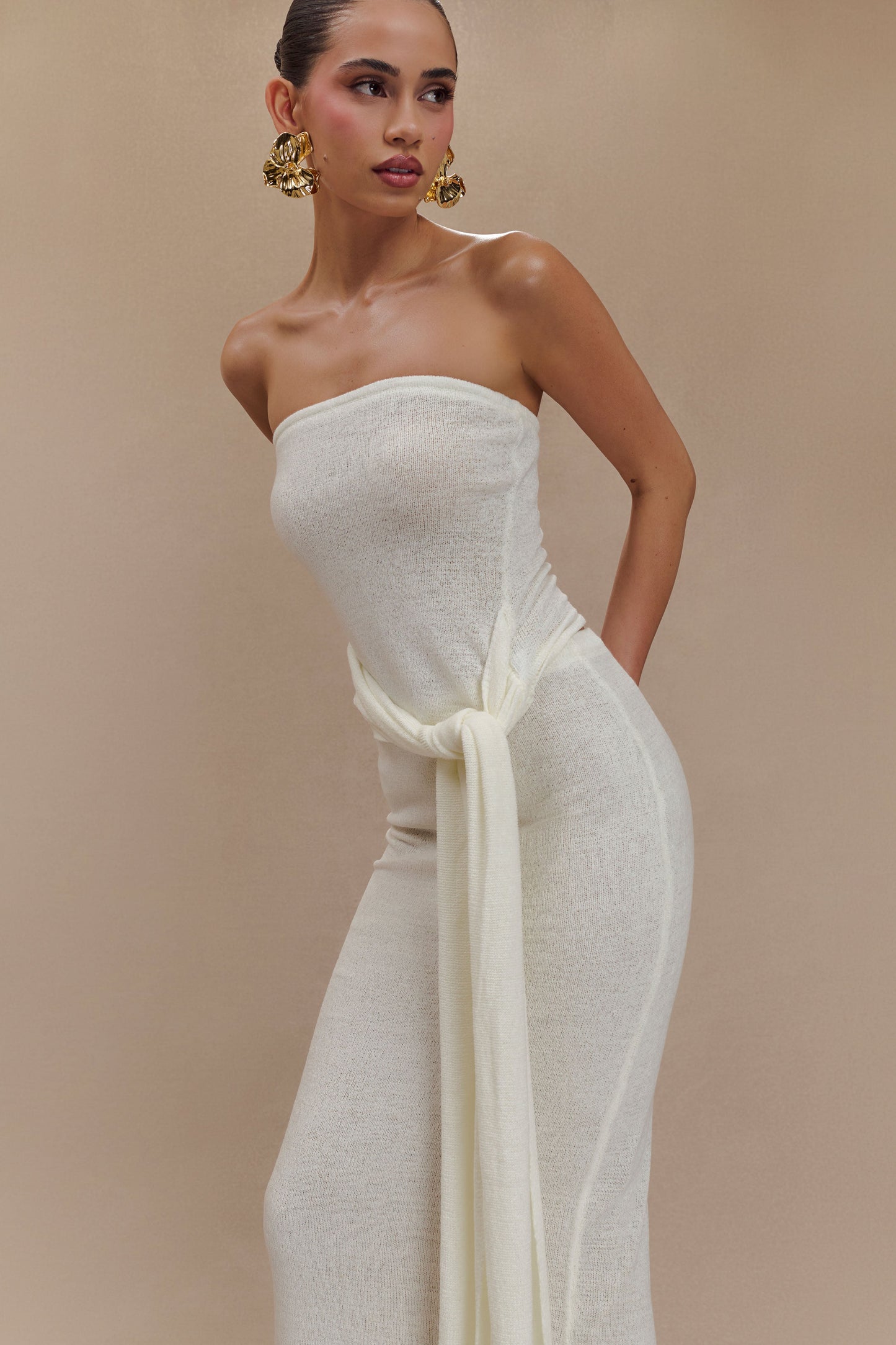 Top en tricot à nouer sans bretelles Phoebe - Ivoire