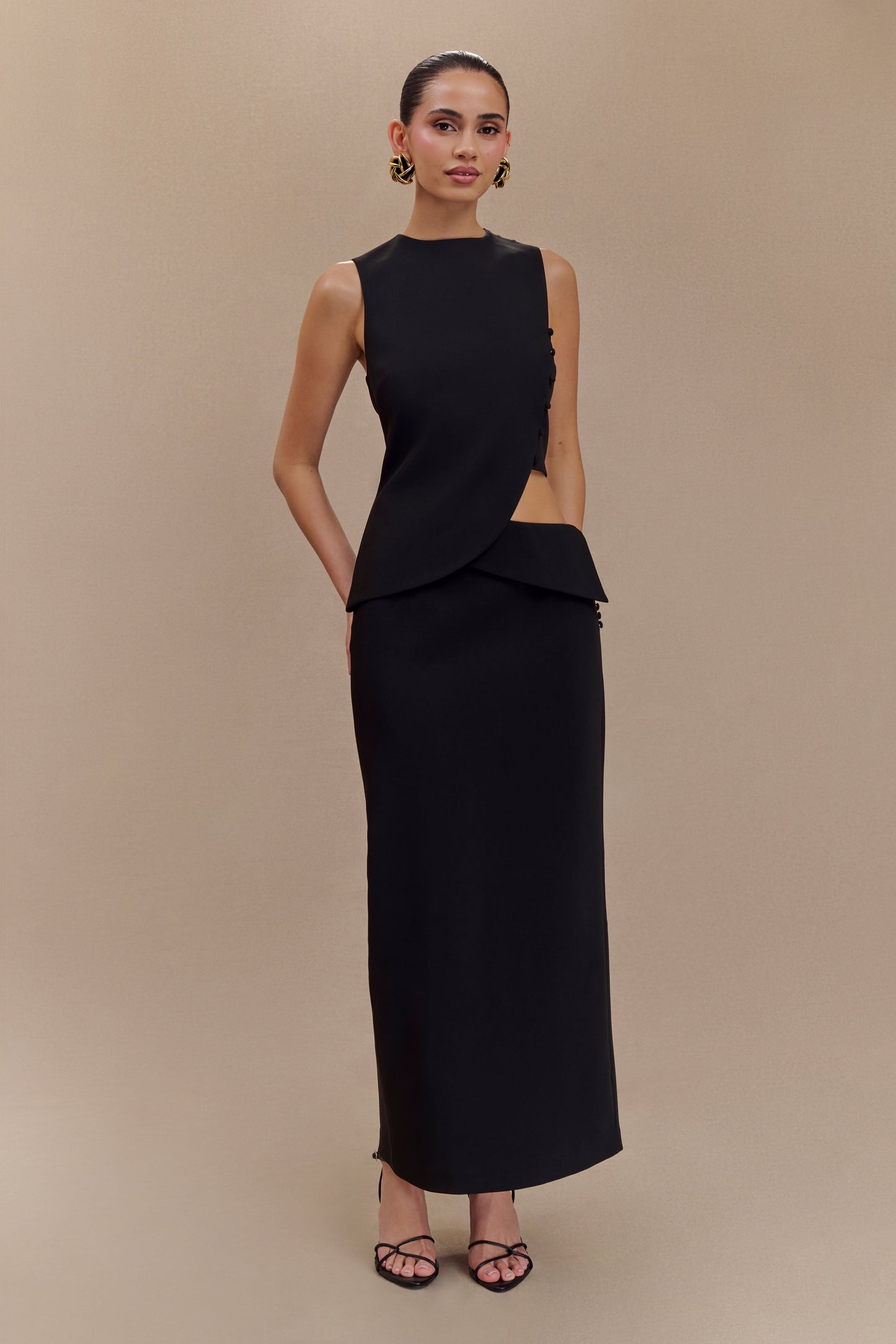 Top asymétrique sans manches pour tailleur Astrid - Noir