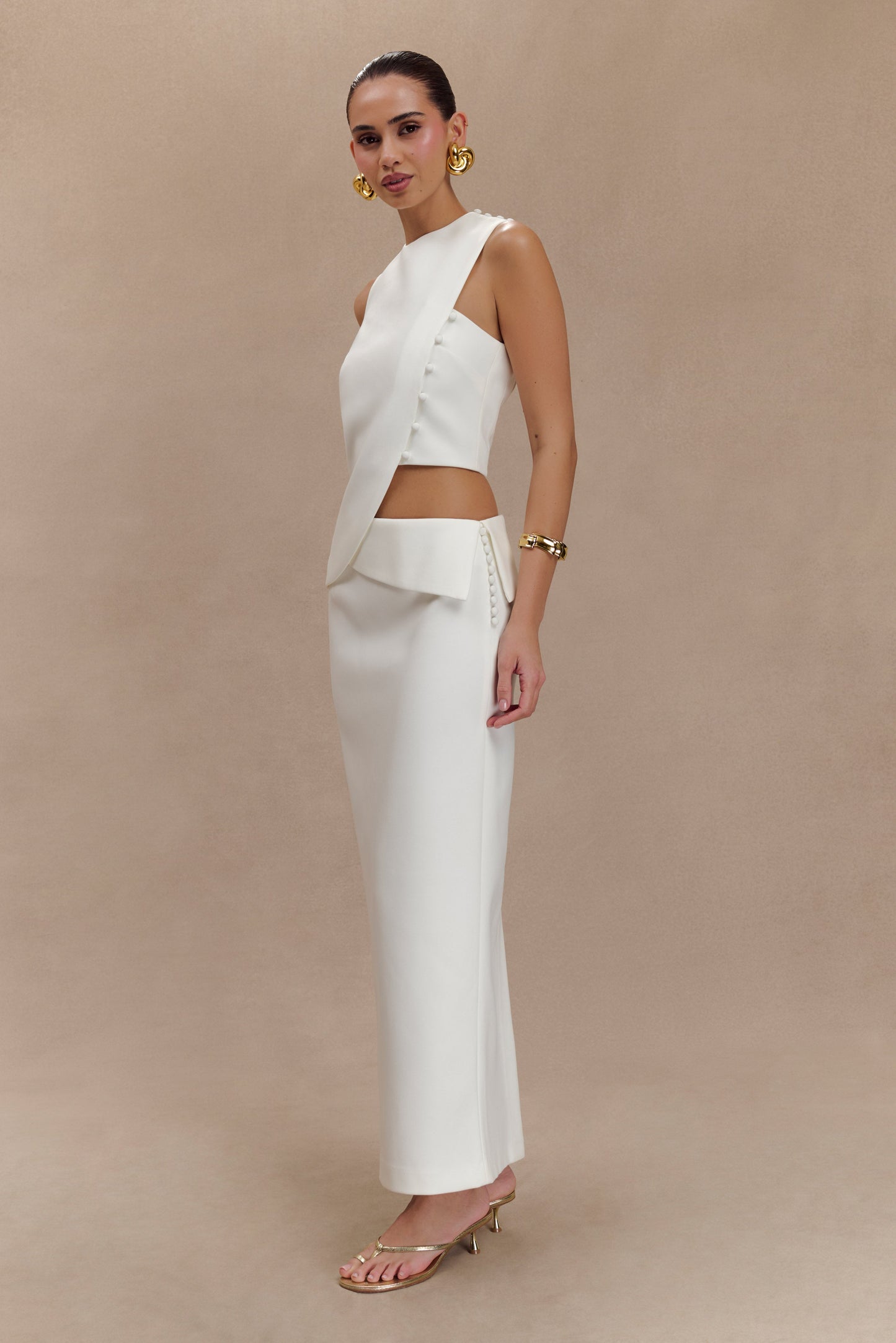 Top asymétrique sans manches pour tailleur Astrid - Blanc