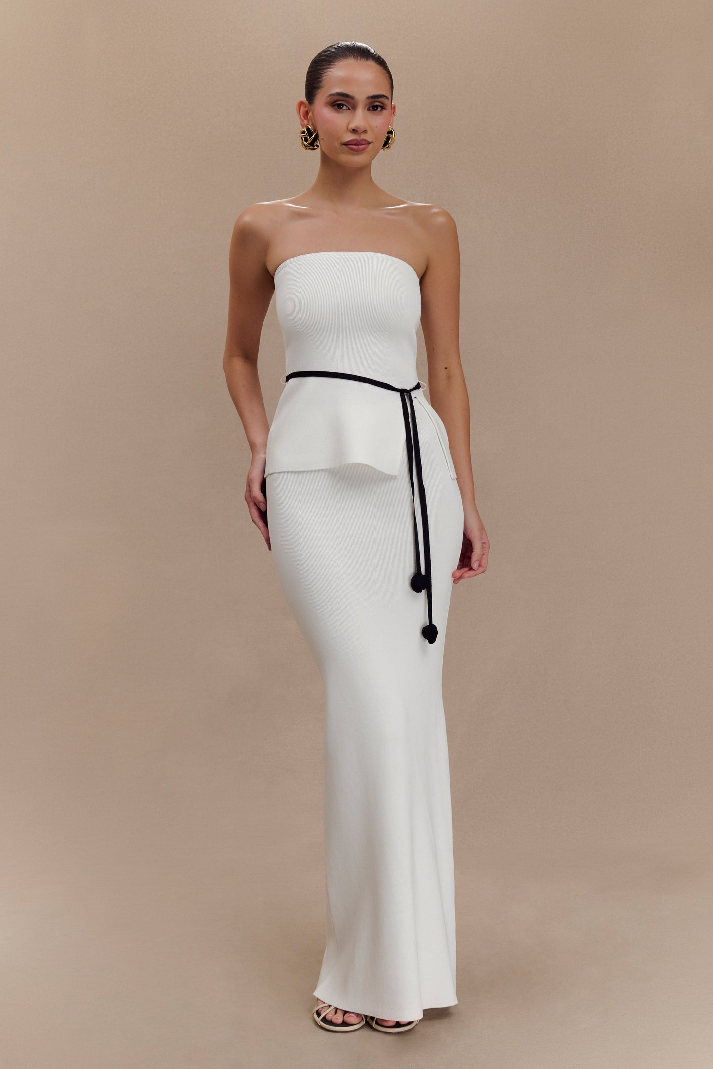 Top en tricot à nœud de rose sans bretelles Keaton - Blanc et noir