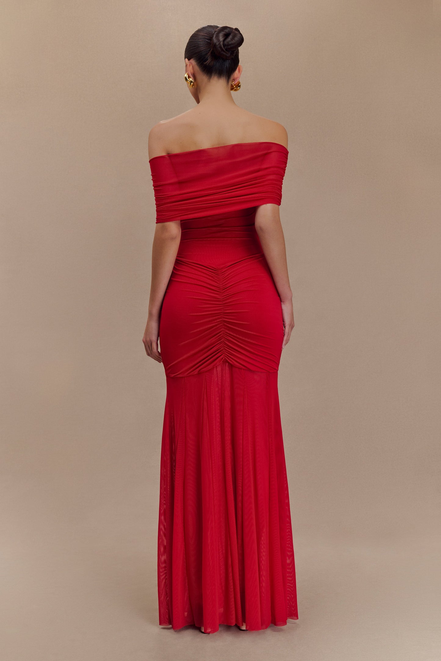 Robe Maxi Décolletée et à Emmanchures Découvrant les Épaulettes en Maille et Jersey - Rubis