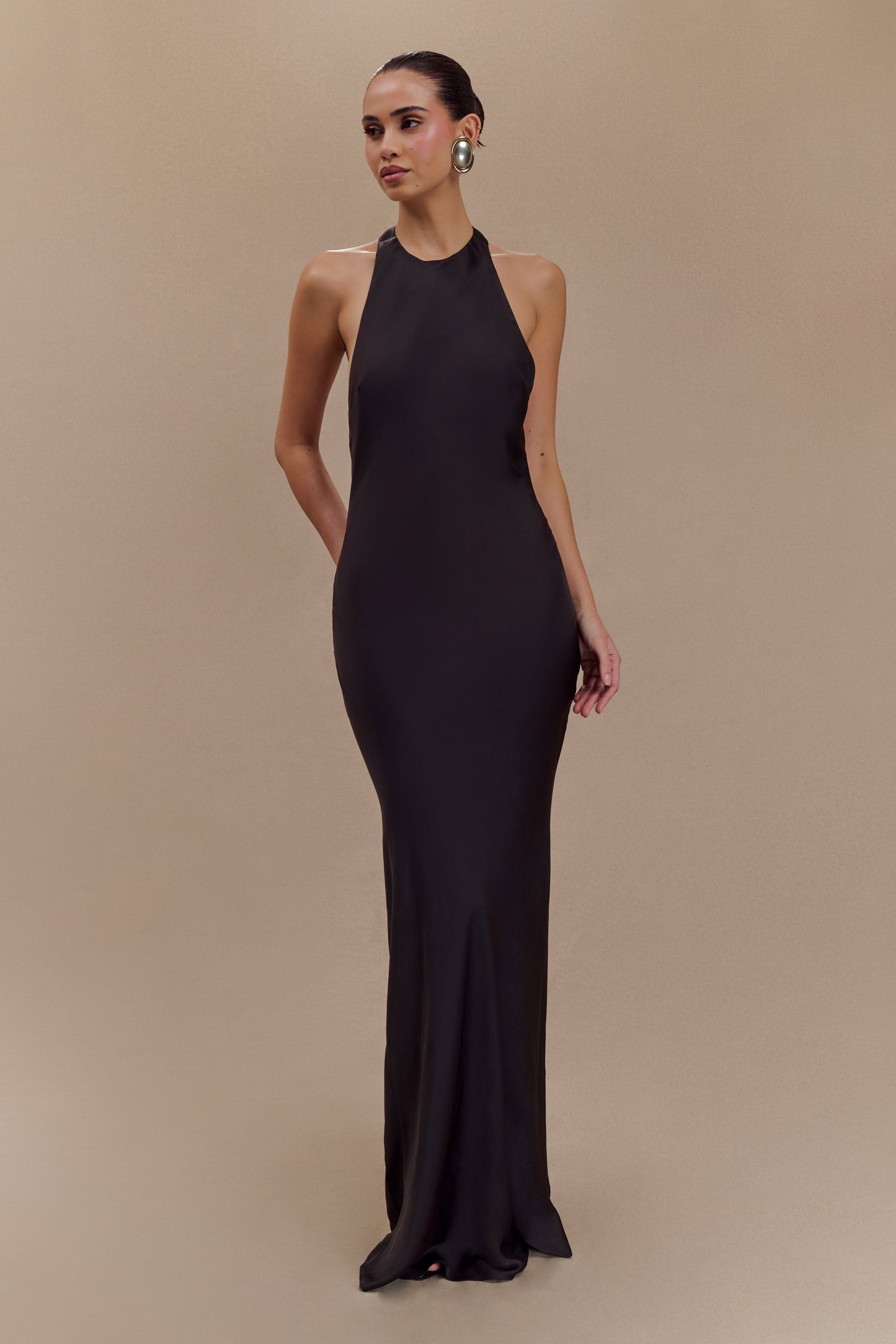Robe Maxi Satinée à Décolleté Croisé Rinna - Noir