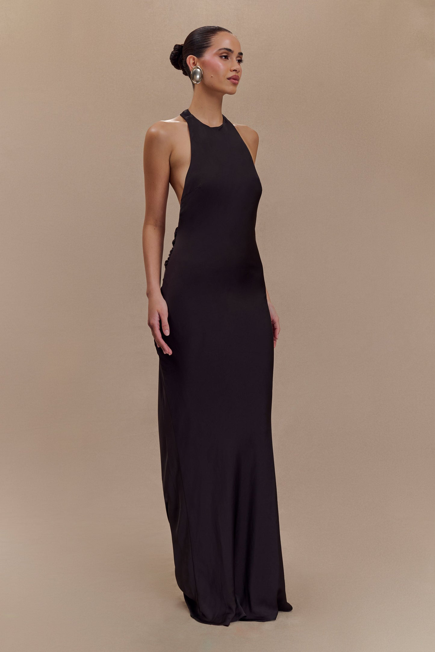 Robe Maxi Satinée à Décolleté Croisé Rinna - Noir