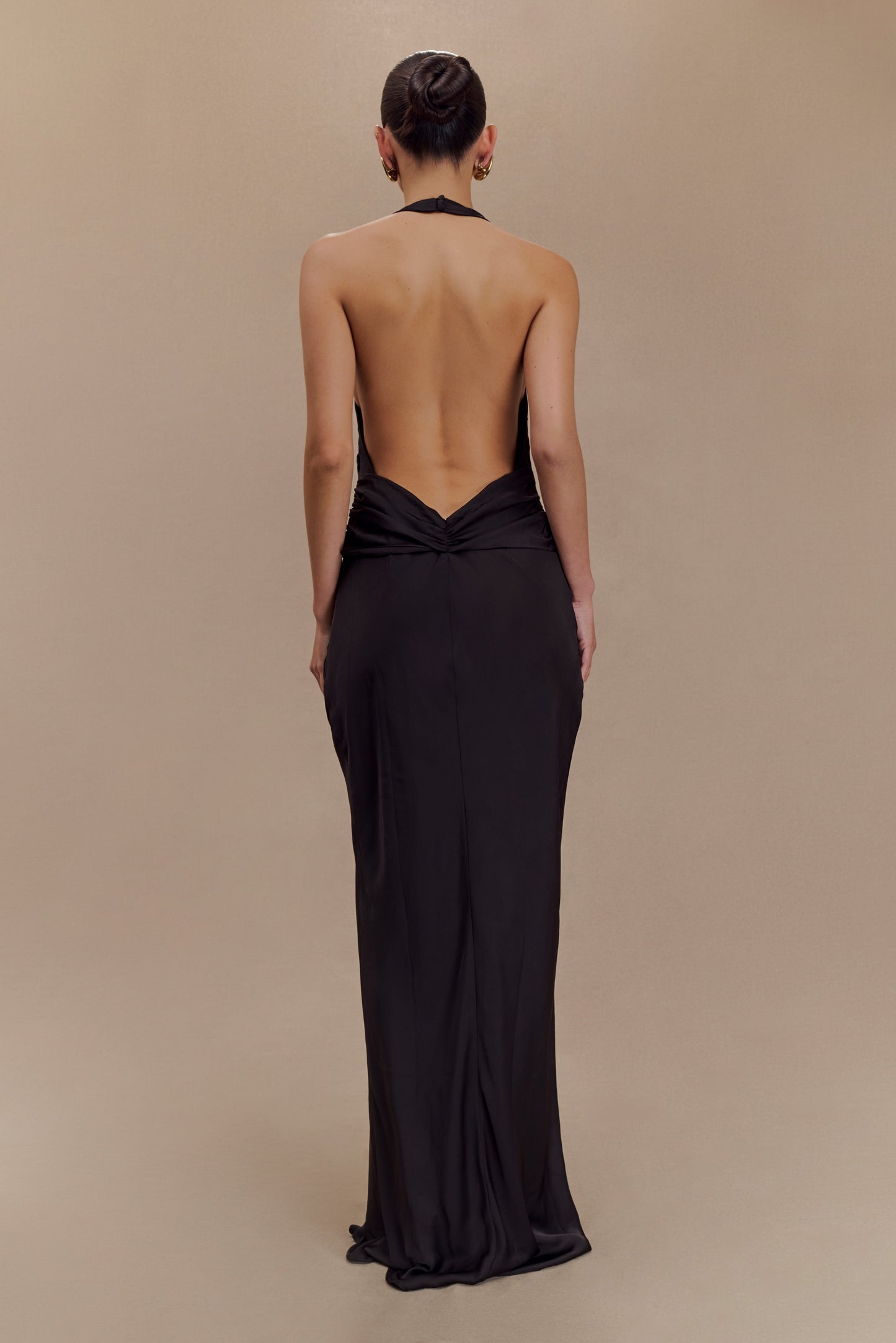 Robe Maxi Satinée à Décolleté Croisé Rinna - Noir