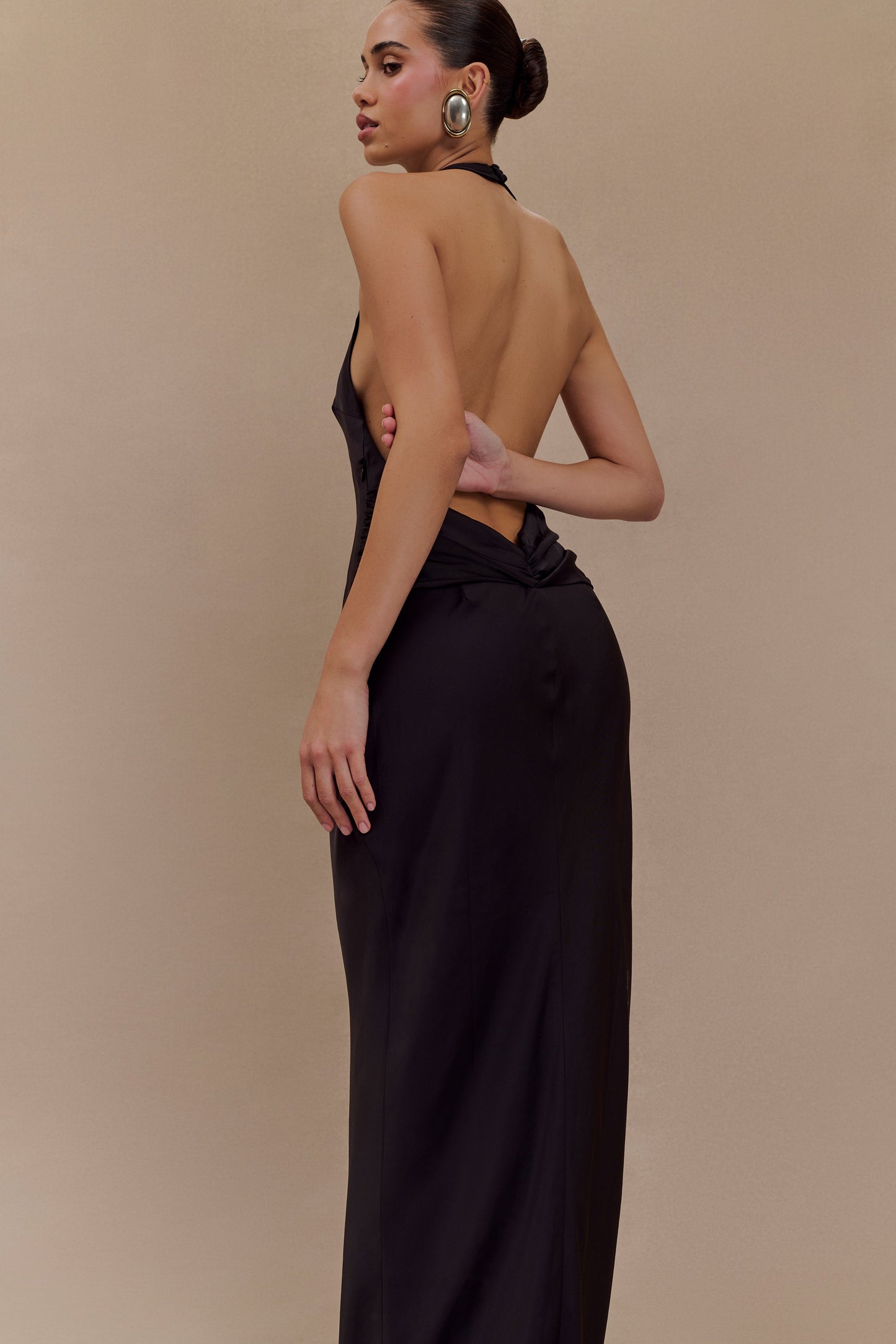 Robe Maxi Satinée à Décolleté Croisé Rinna - Noir