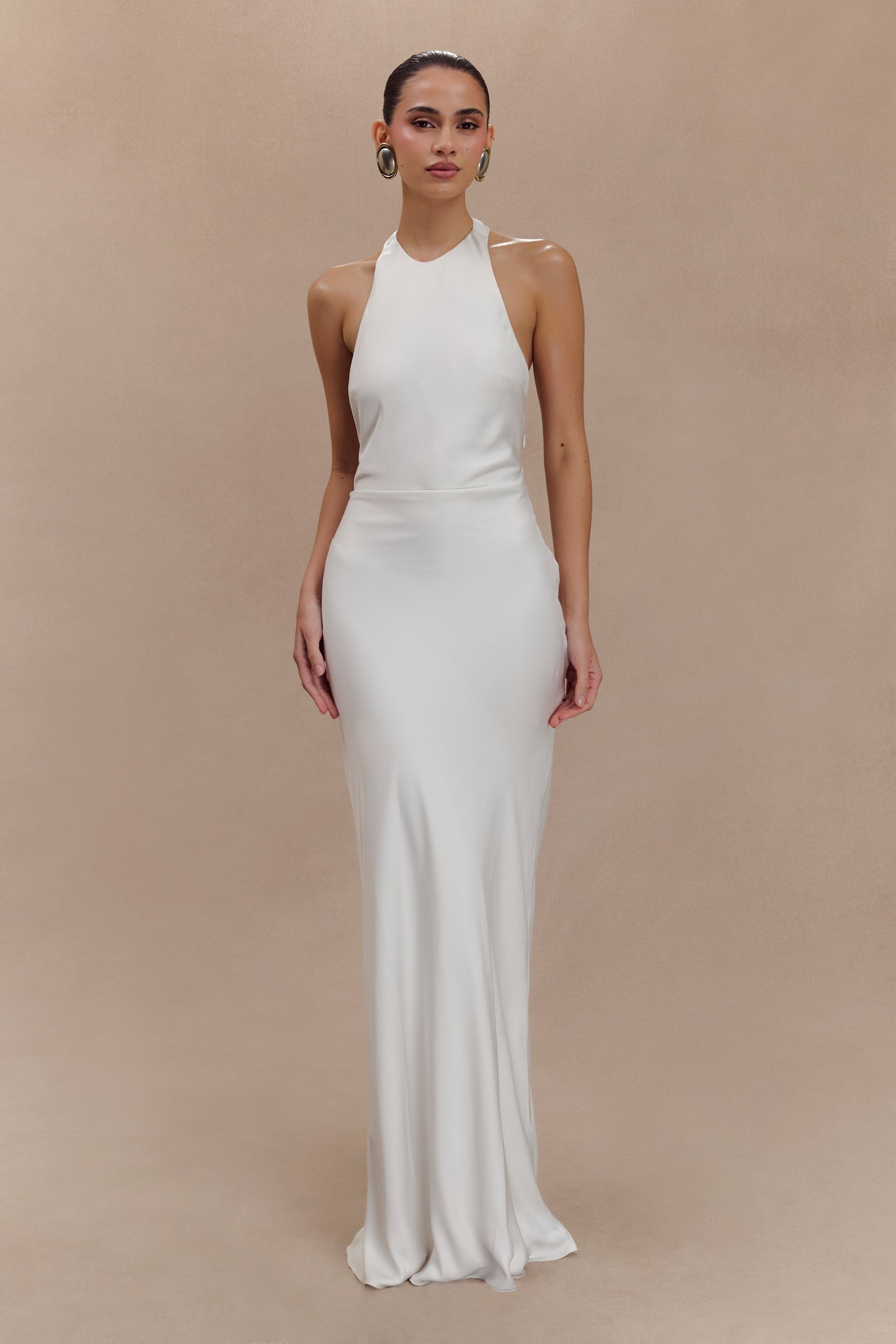 Robe Maxi Halter en Satin Rinna - Ivoire