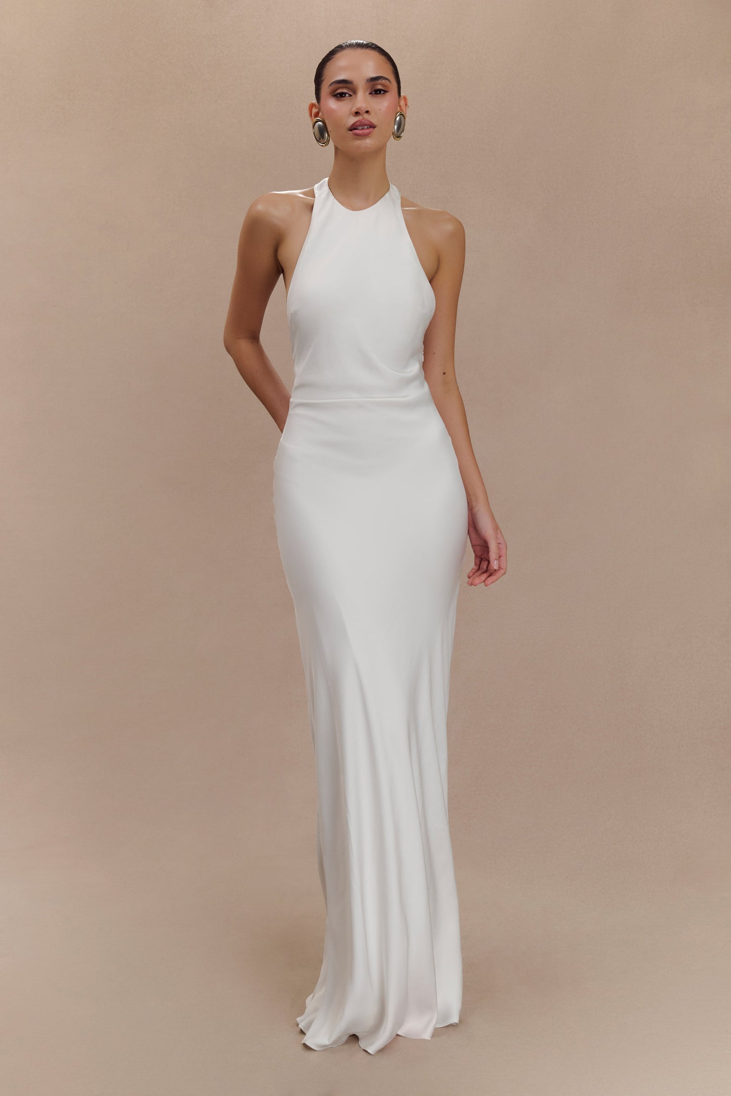 Robe Maxi Halter en Satin Rinna - Ivoire