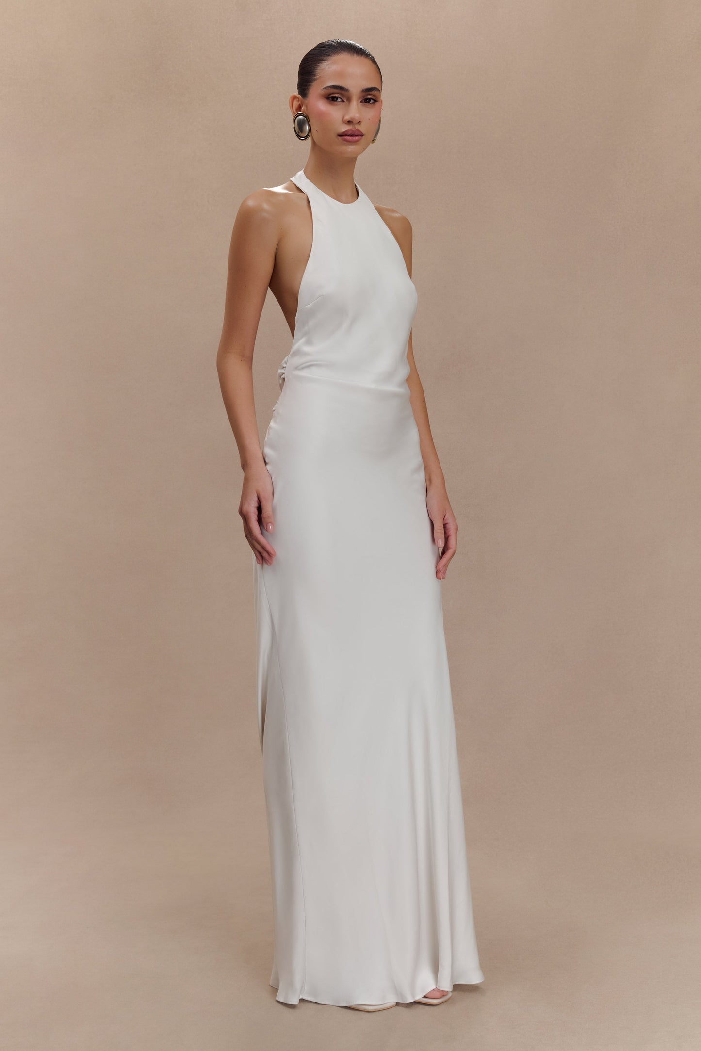 Robe Maxi Halter en Satin Rinna - Ivoire