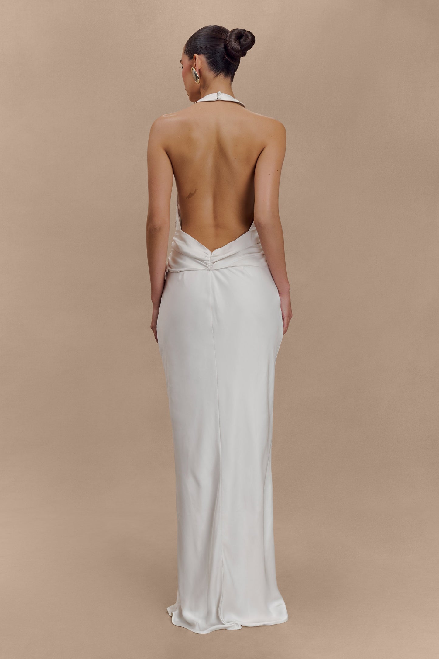 Robe Maxi Halter en Satin Rinna - Ivoire