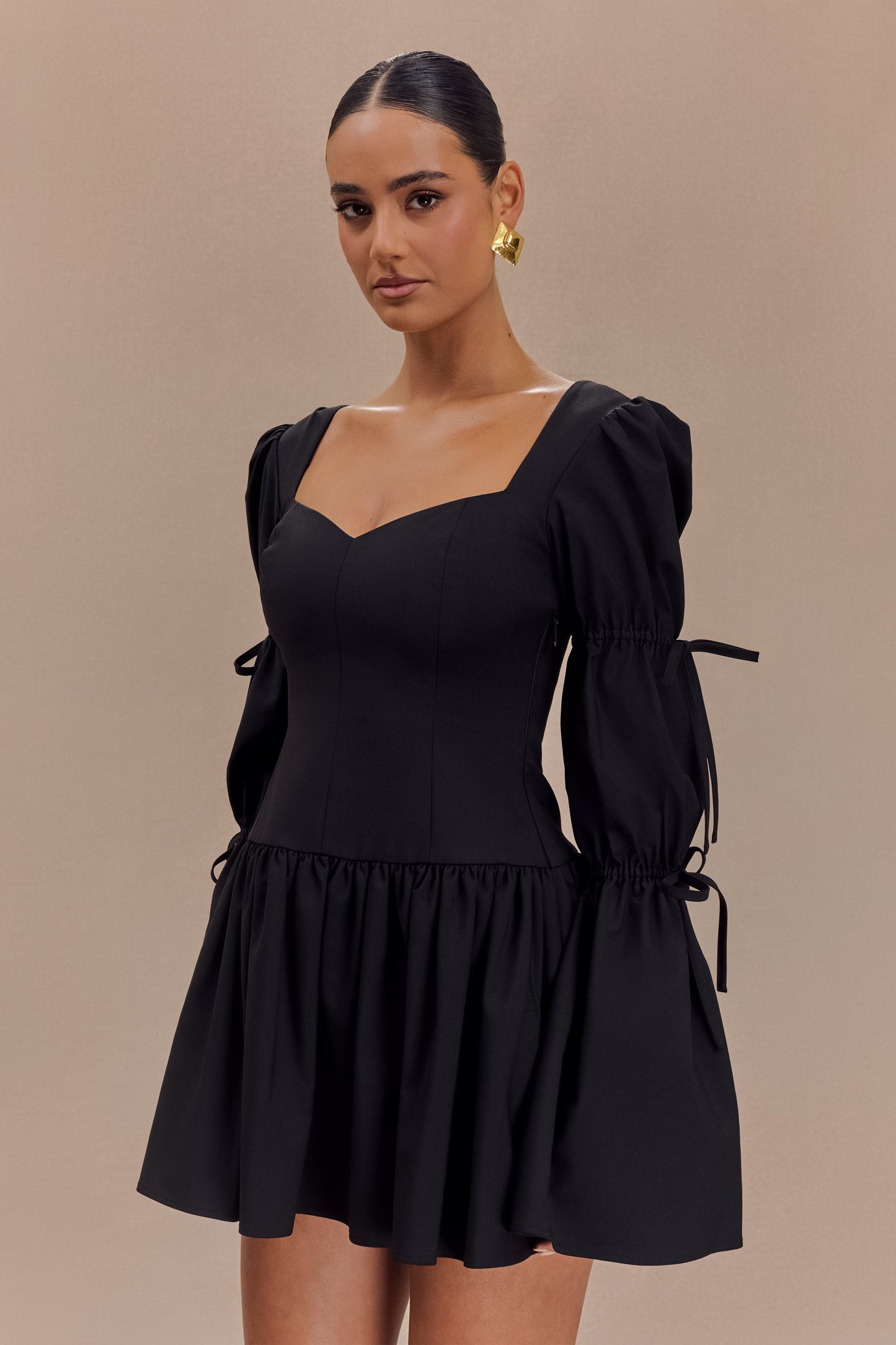 Robe mini en coton à manches longues Raine - Noir