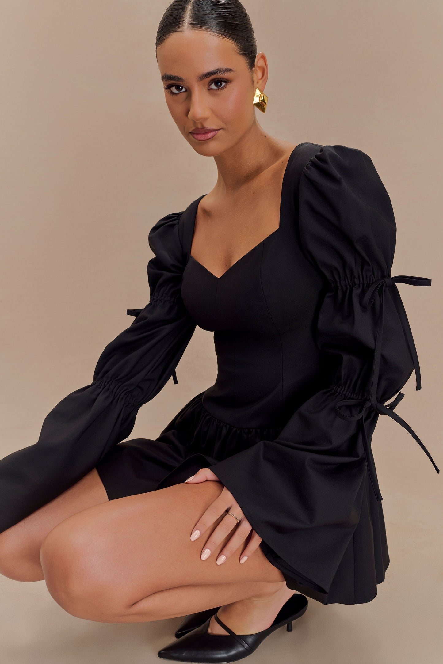 Robe mini en coton à manches longues Raine - Noir