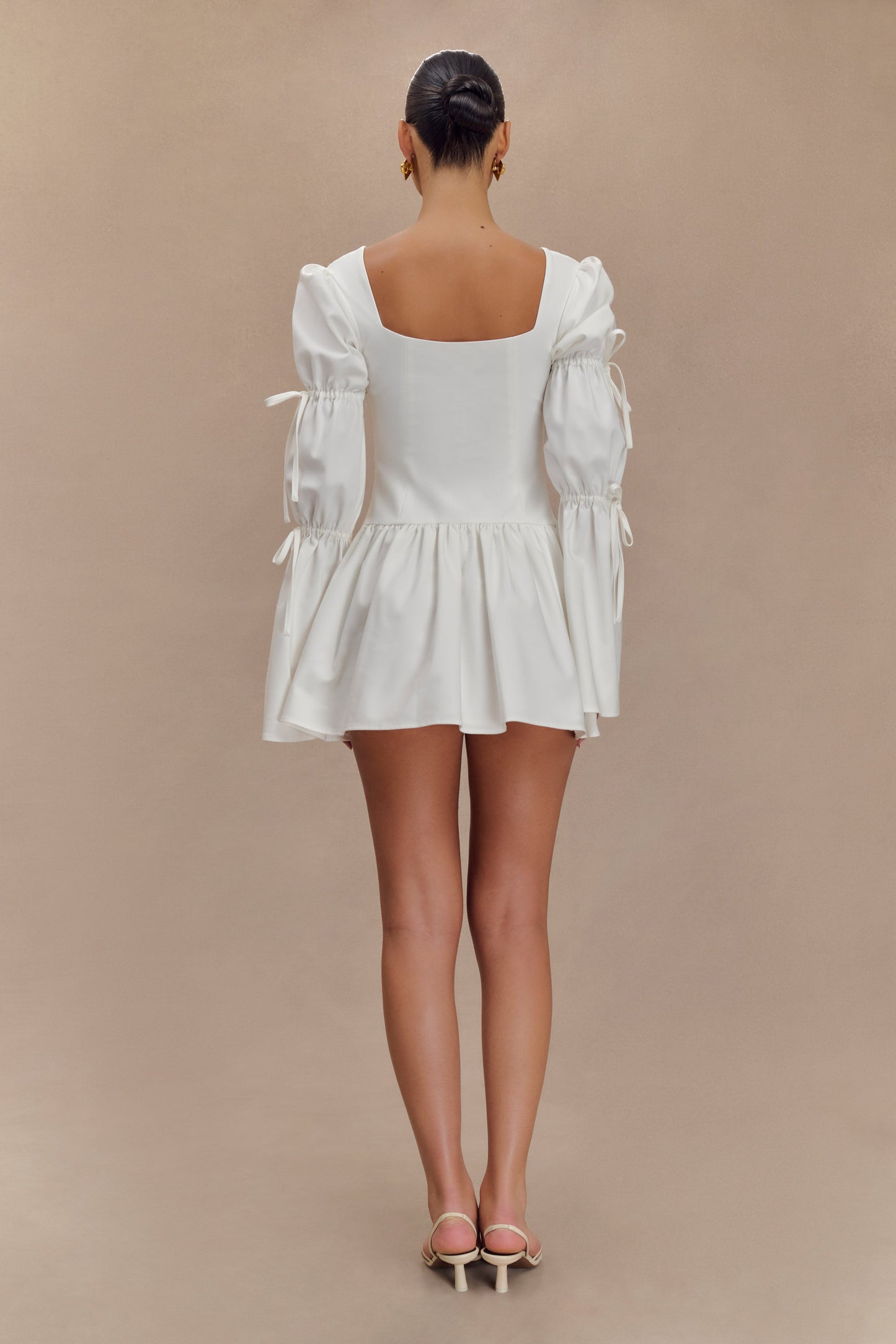 Robe mini en coton à manches longues Raine - Blanc