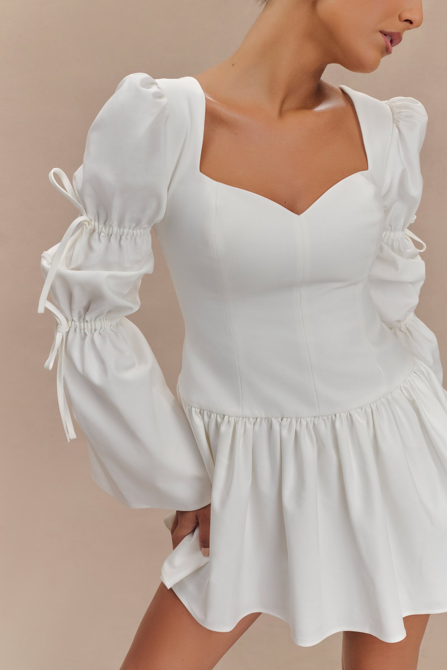 Robe mini en coton à manches longues Raine - Blanc