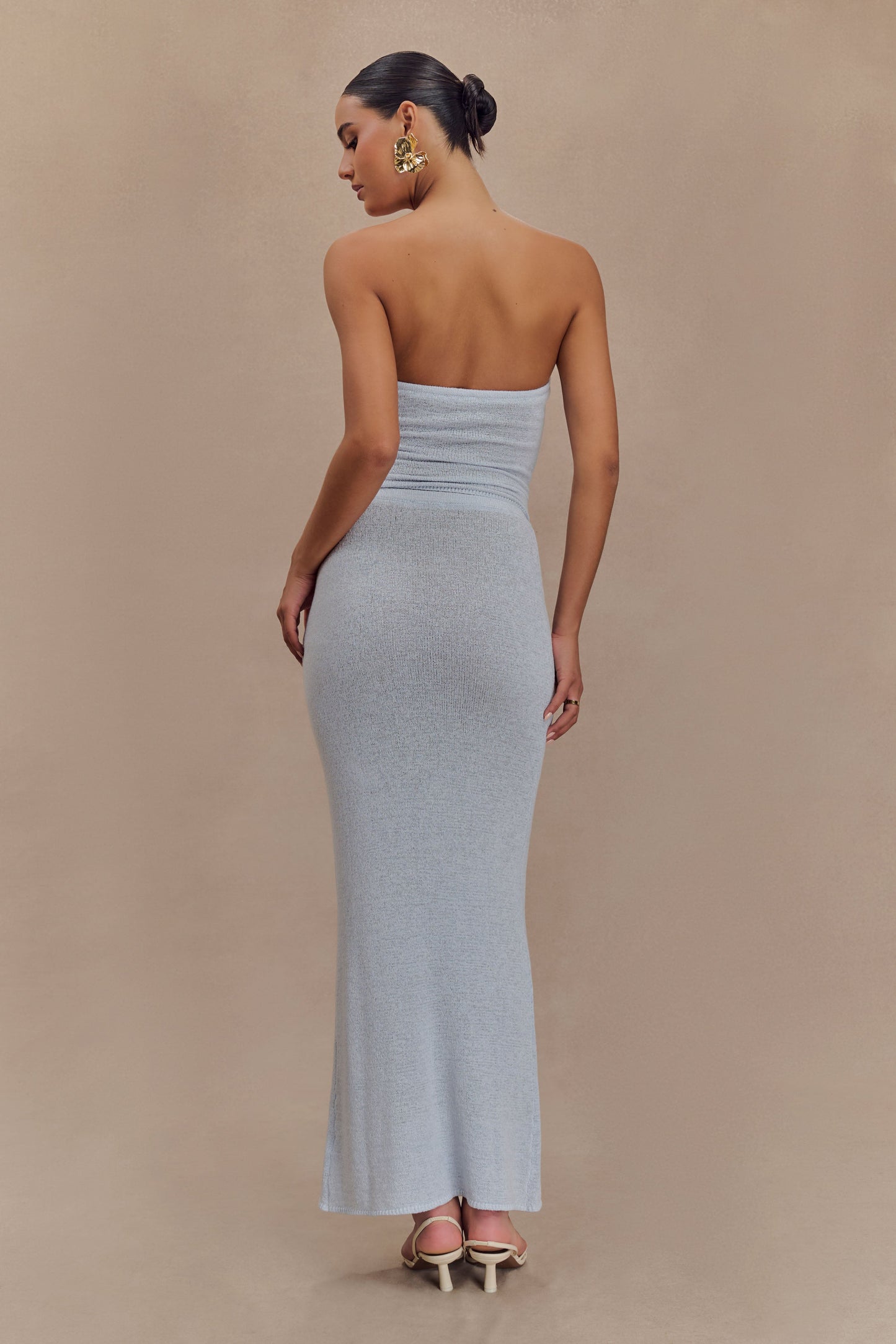 Top en tricot à nouer sans bretelles Phoebe - Bleu glace