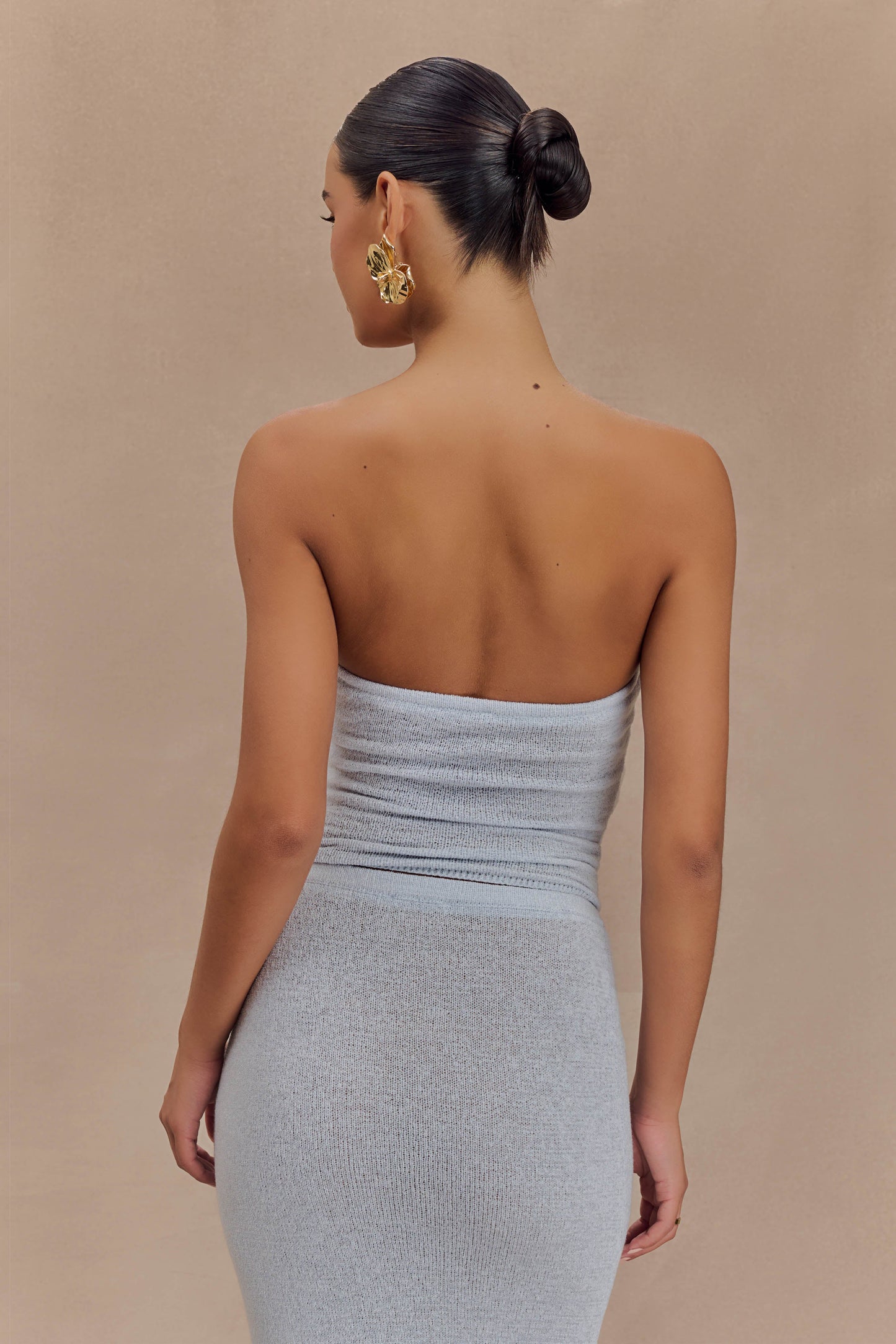 Top en tricot à nouer sans bretelles Phoebe - Bleu glace
